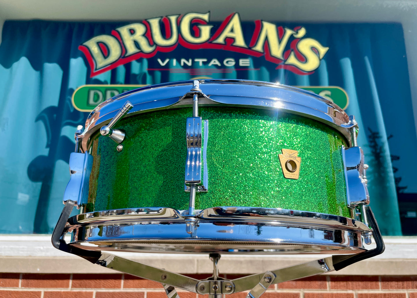 1960s Ludwig 5x14 Pioneer No. 491 Snare Drum Green Sparkle