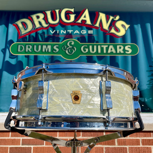 1960s Ludwig 5x14 Jazz Festival Snare Drum White Marine Pearl