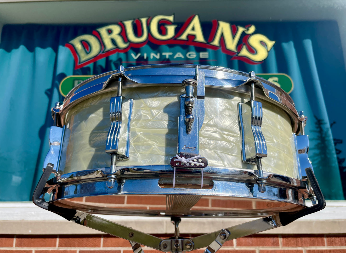1960s Ludwig 5x14 Jazz Festival Snare Drum White Marine Pearl