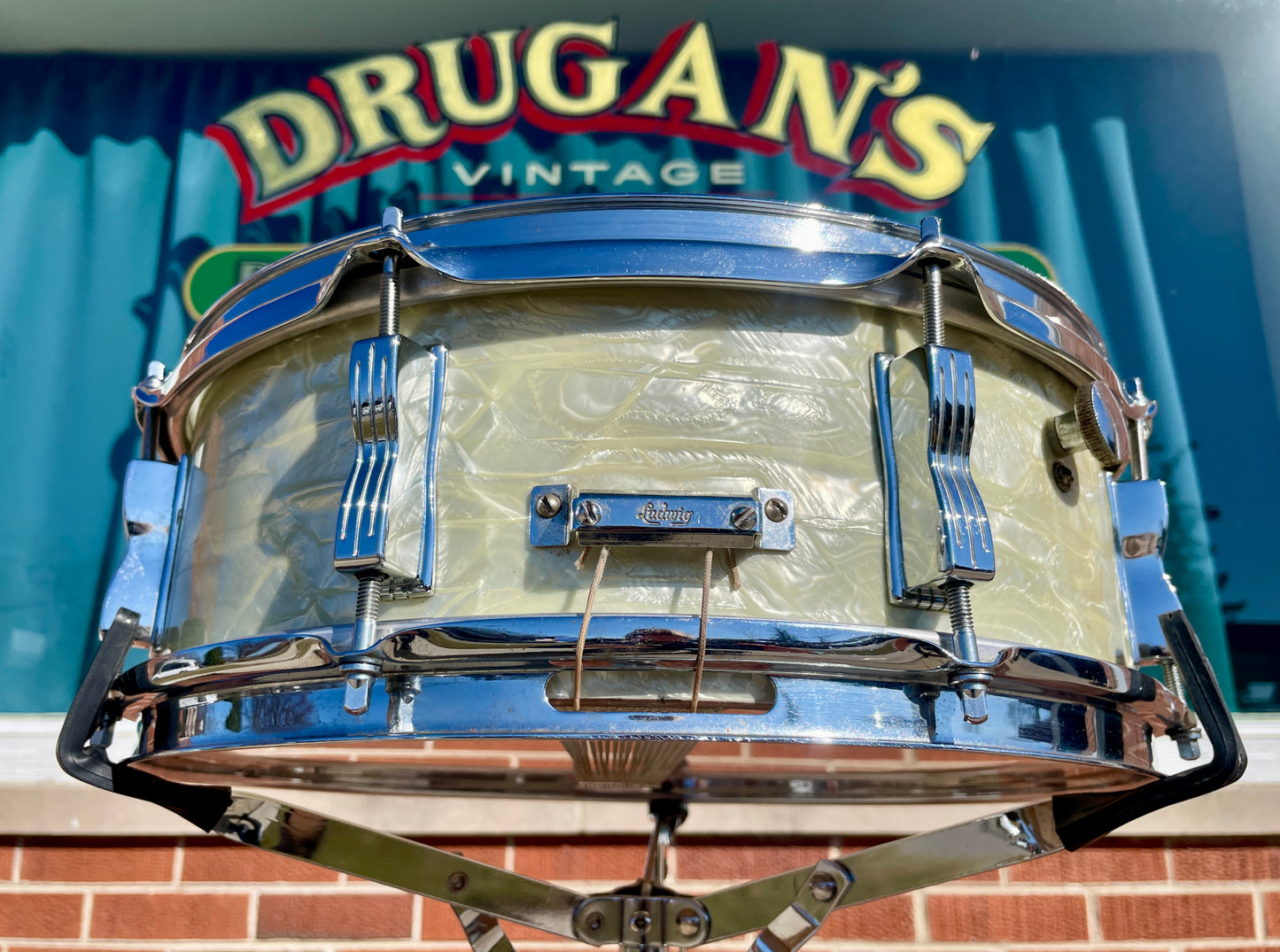 1960s Ludwig 5x14 Jazz Festival Snare Drum White Marine Pearl