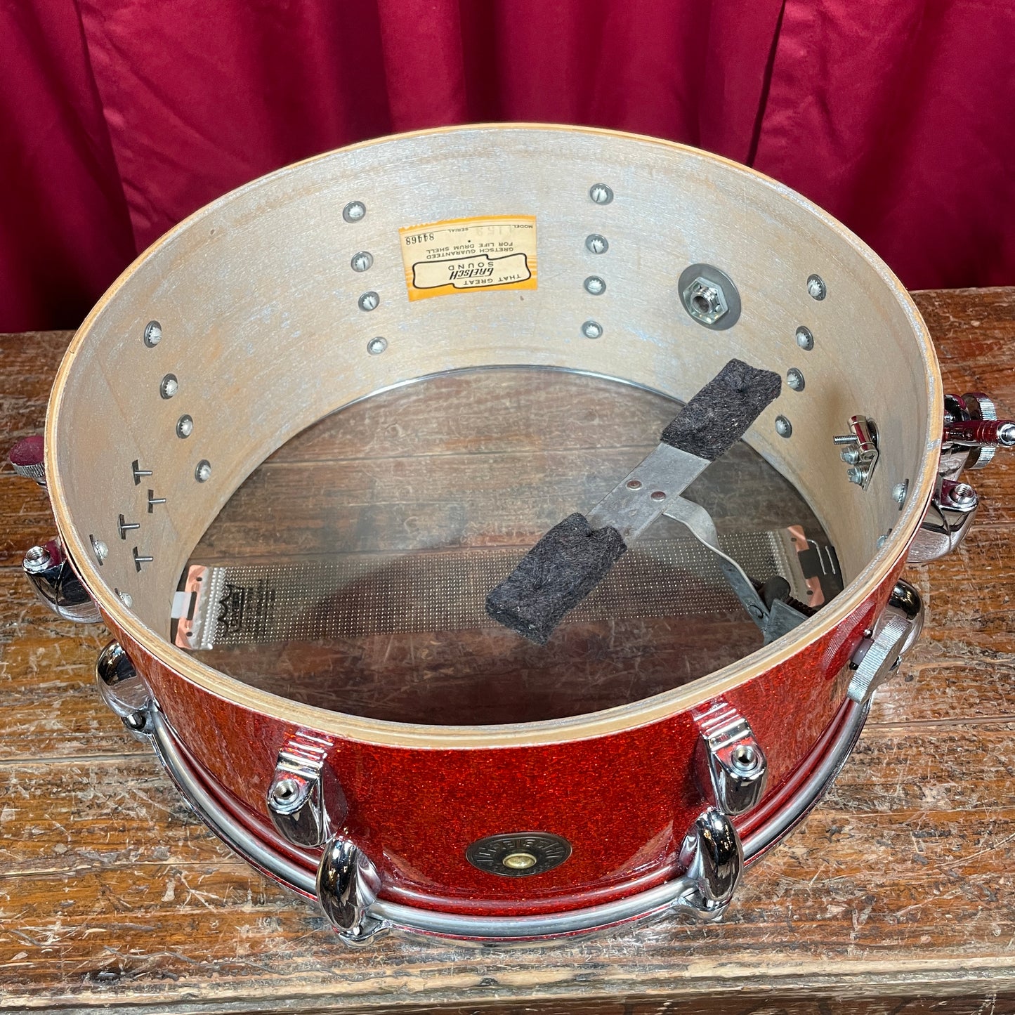 1960s Gretsch 6.5x14 Floor Show Model 4153 Snare Drum Tangerine Sparkle Rewrap