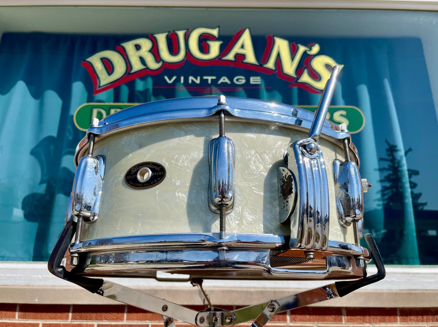 1956-1959 Slingerland 5.5x14 No. 153 Super Gene Krupa Solid Shell Radio King Snare Drum White Marine Pearl