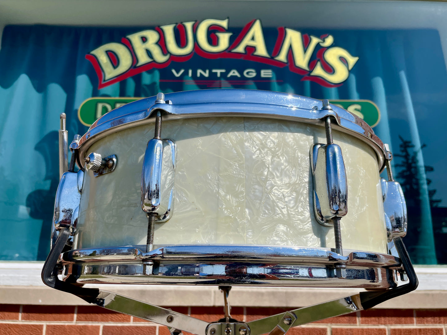 1956-1959 Slingerland 5.5x14 No. 153 Super Gene Krupa Solid Shell Radio King Snare Drum White Marine Pearl