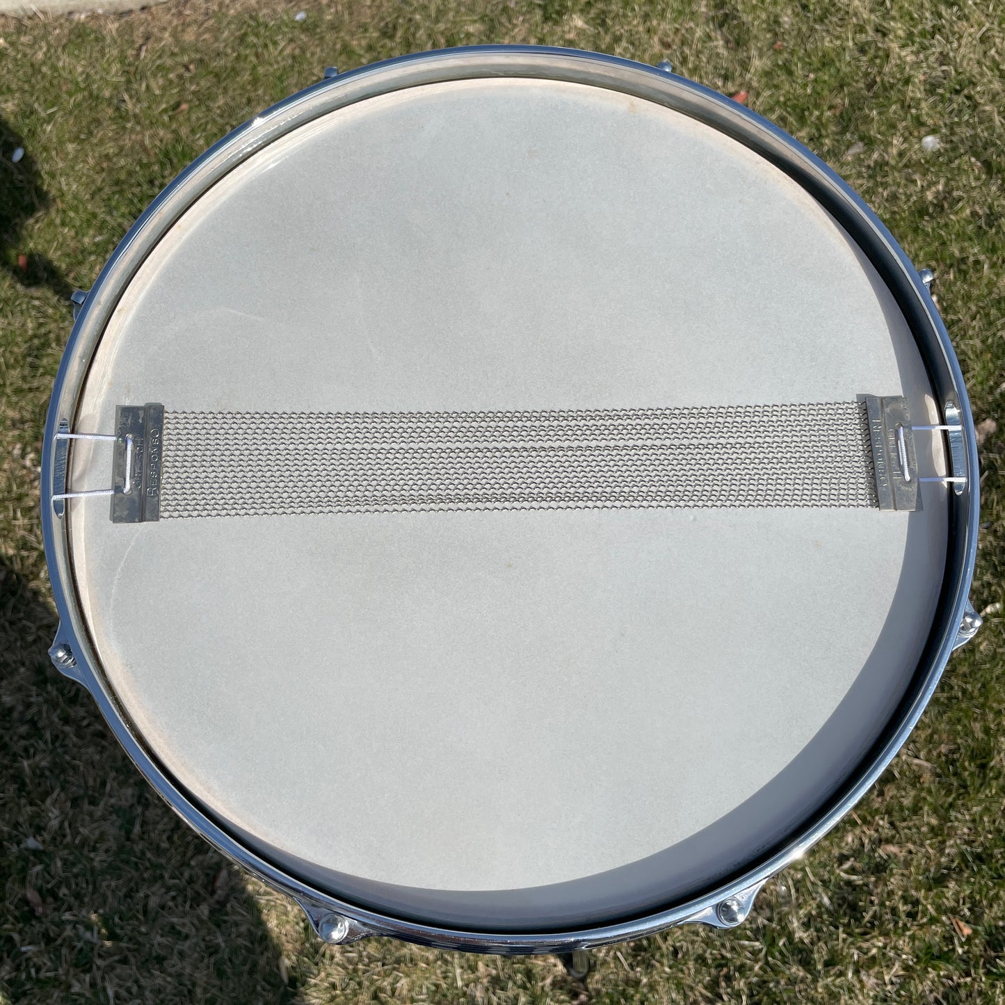 1970s Gretsch 4103 Renown 5.5x14 Snare Drum Stop Sign Badge White Marine Pearl
