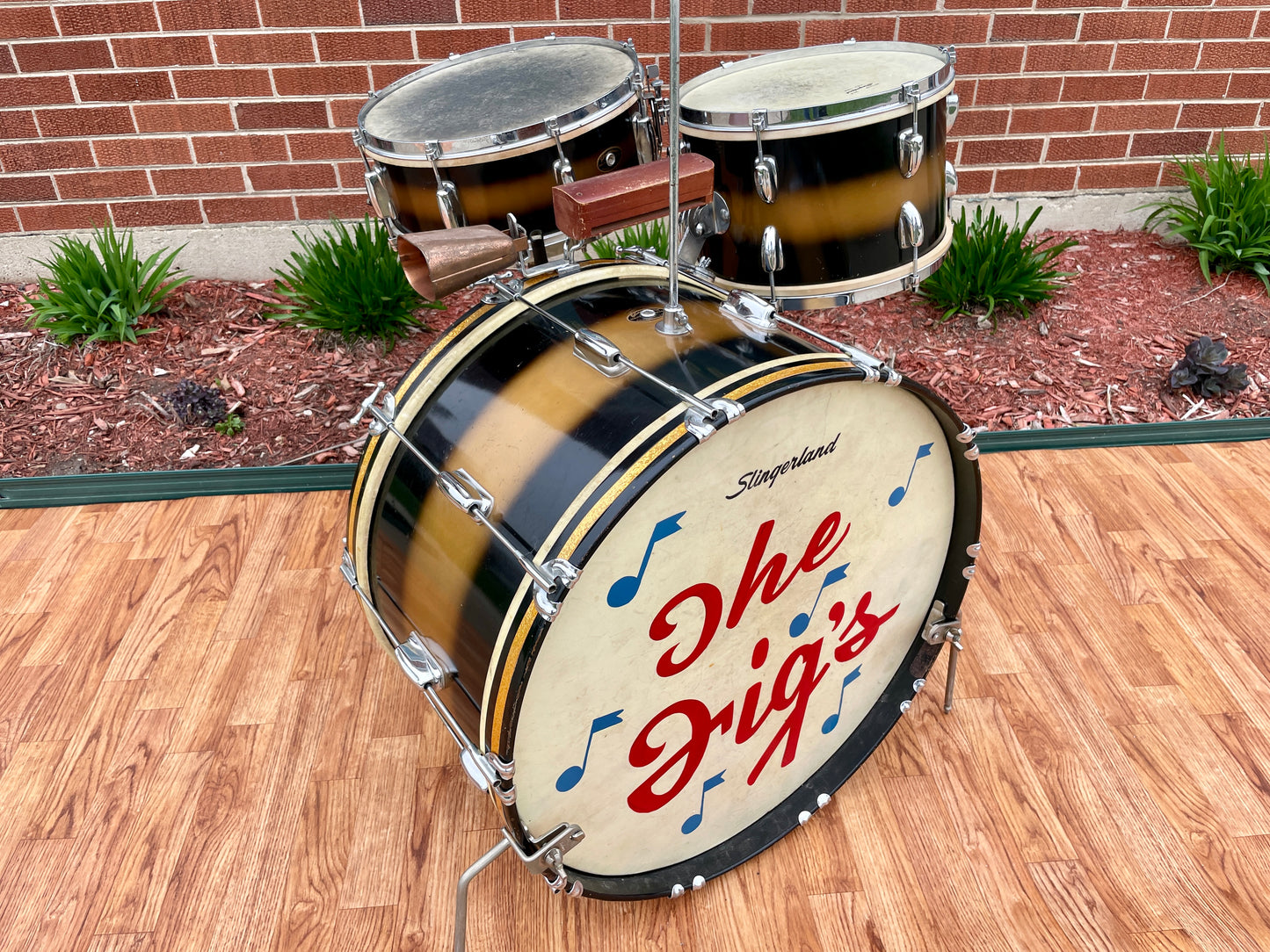 1959 Slingerland Swingmaster Ensemble 5-N Outfit Drum Set Black Gold Duco 12x22/12/5.5x14