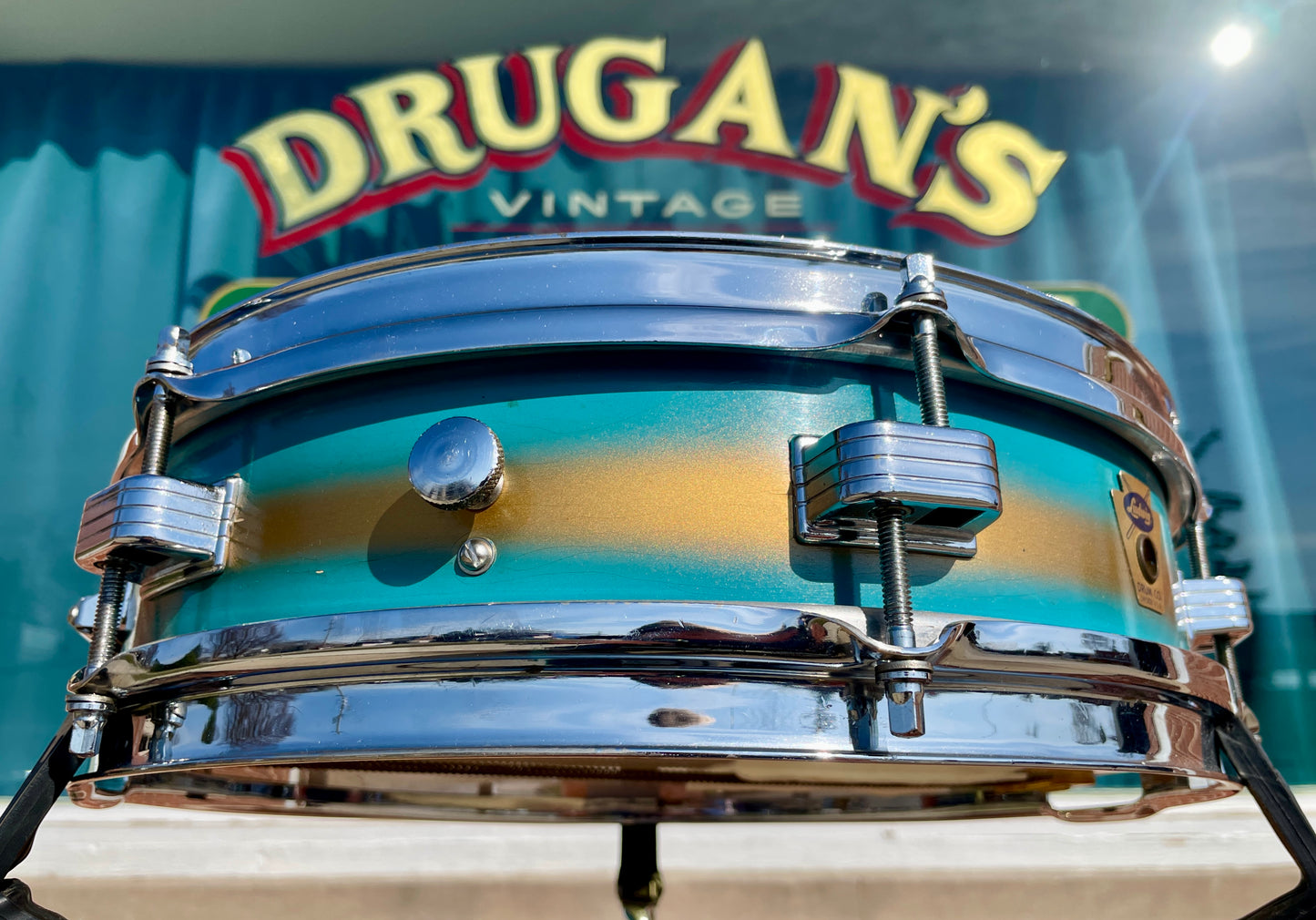1960 Ludwig 3x13 Be-Bop Jazz Combo Trans Badge Snare Drum Baby Blue/Gold Duco