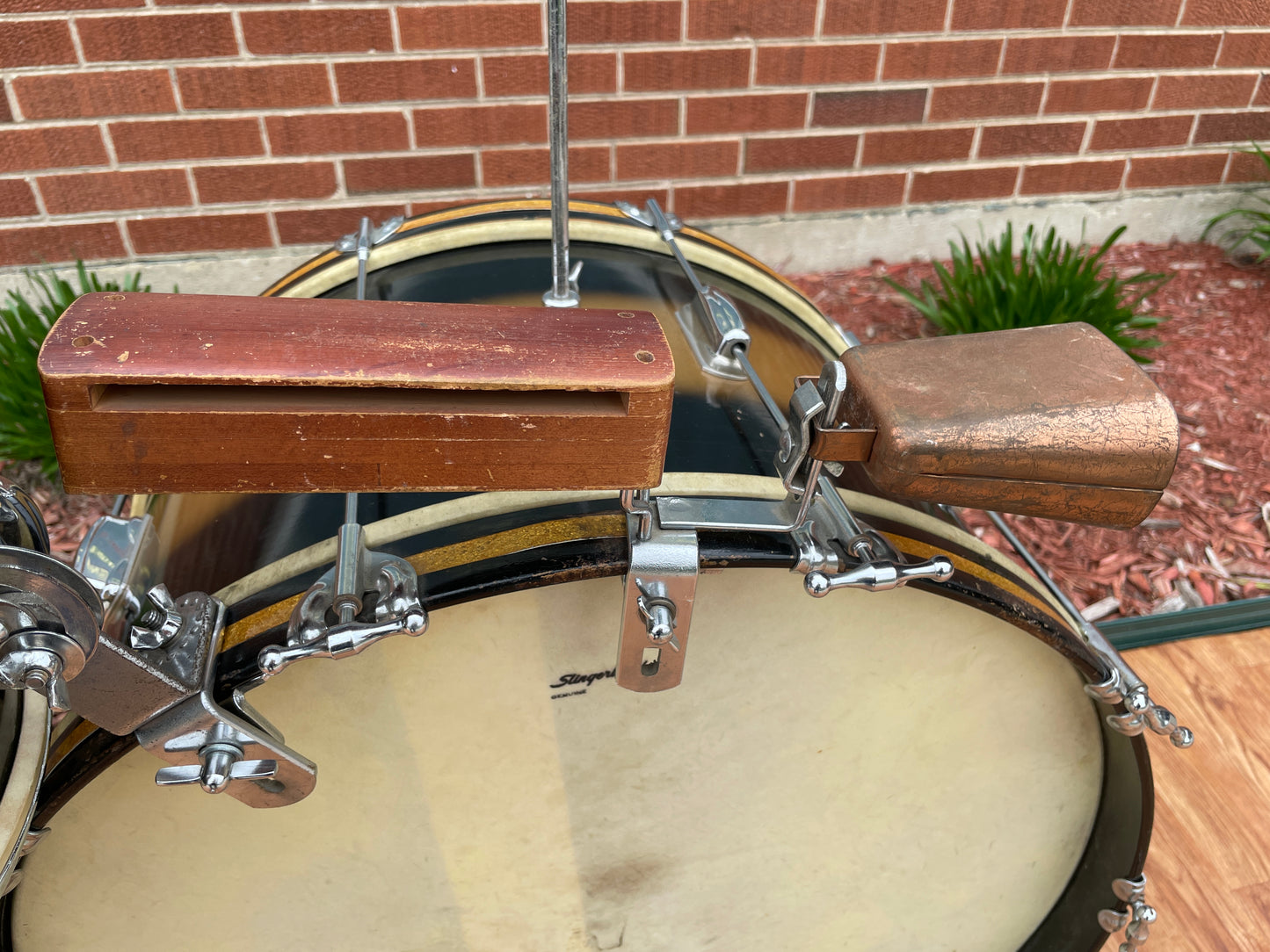 1959 Slingerland Swingmaster Ensemble 5-N Outfit Drum Set Black Gold Duco 12x22/12/5.5x14