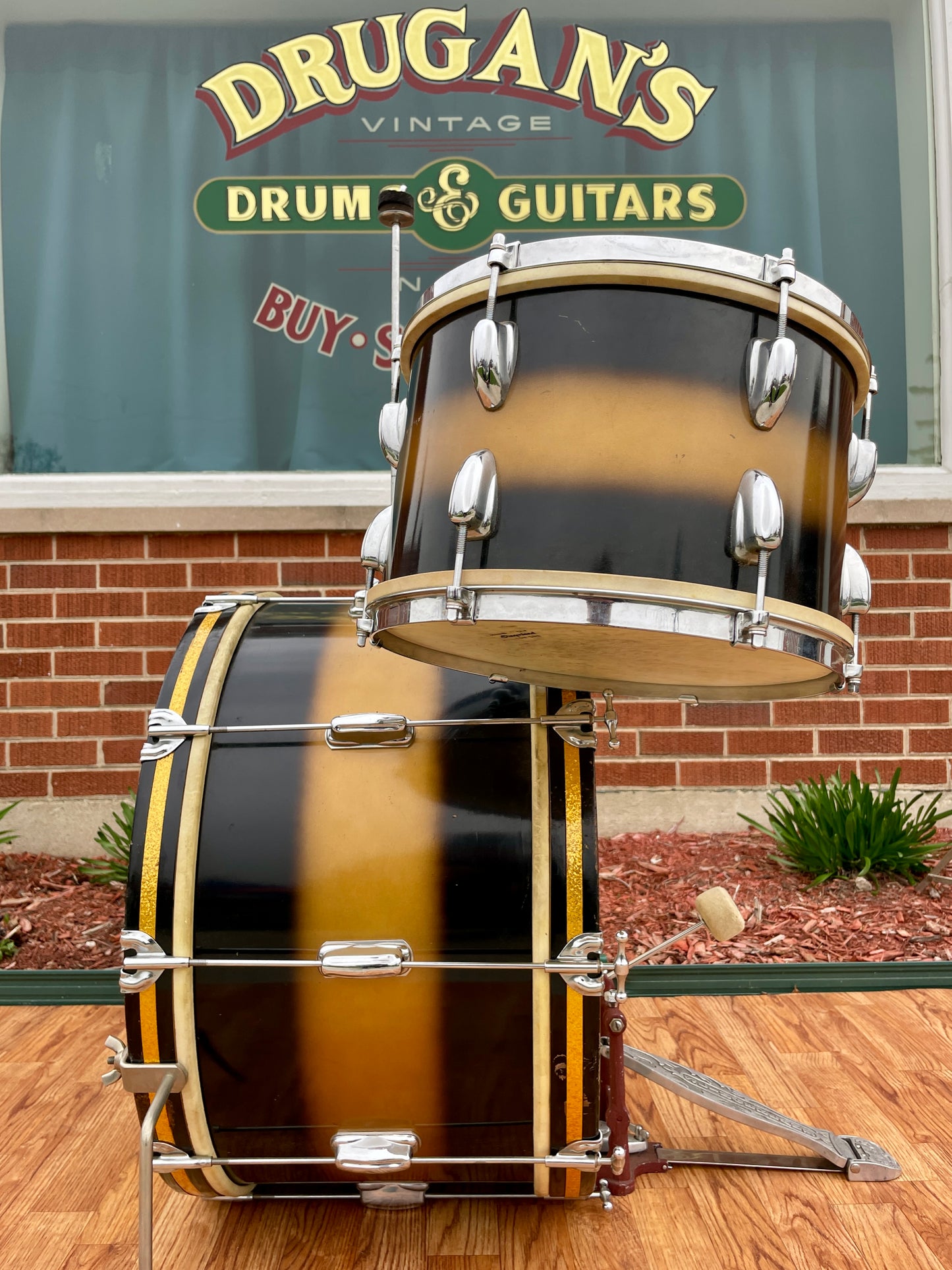 1959 Slingerland Swingmaster Ensemble 5-N Outfit Drum Set Black Gold Duco 12x22/12/5.5x14