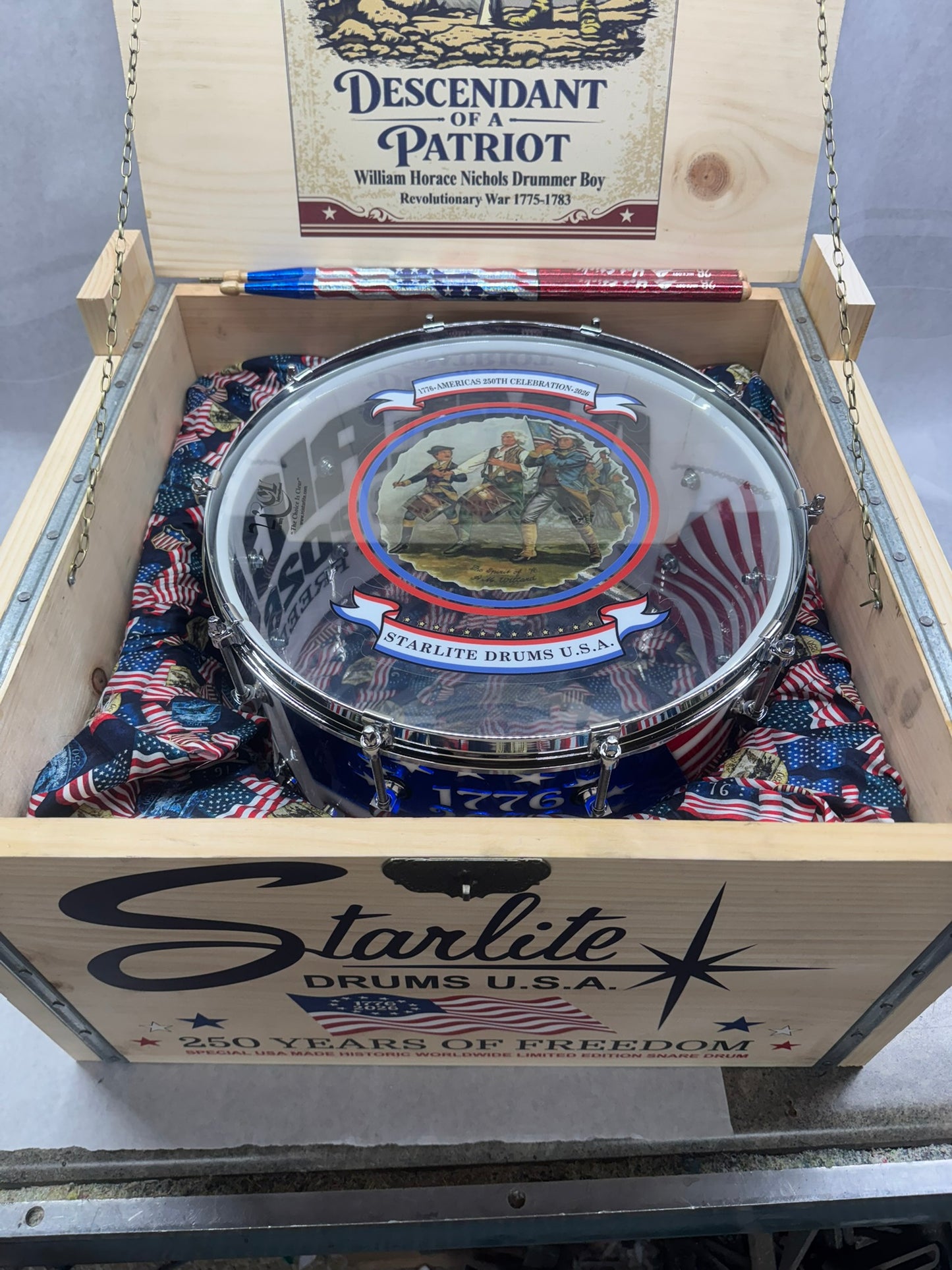 RCI Starlite 250th Anniversary drum and case overview