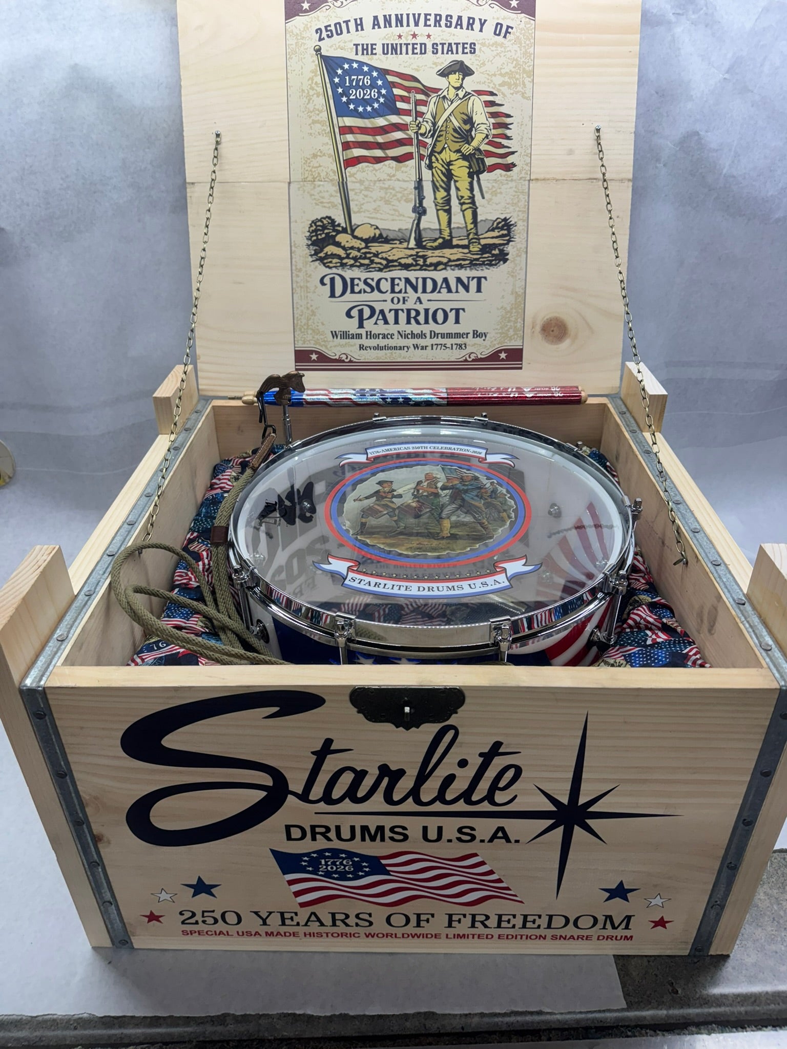 RCI Starlite 250th Anniversary snare drum in open box