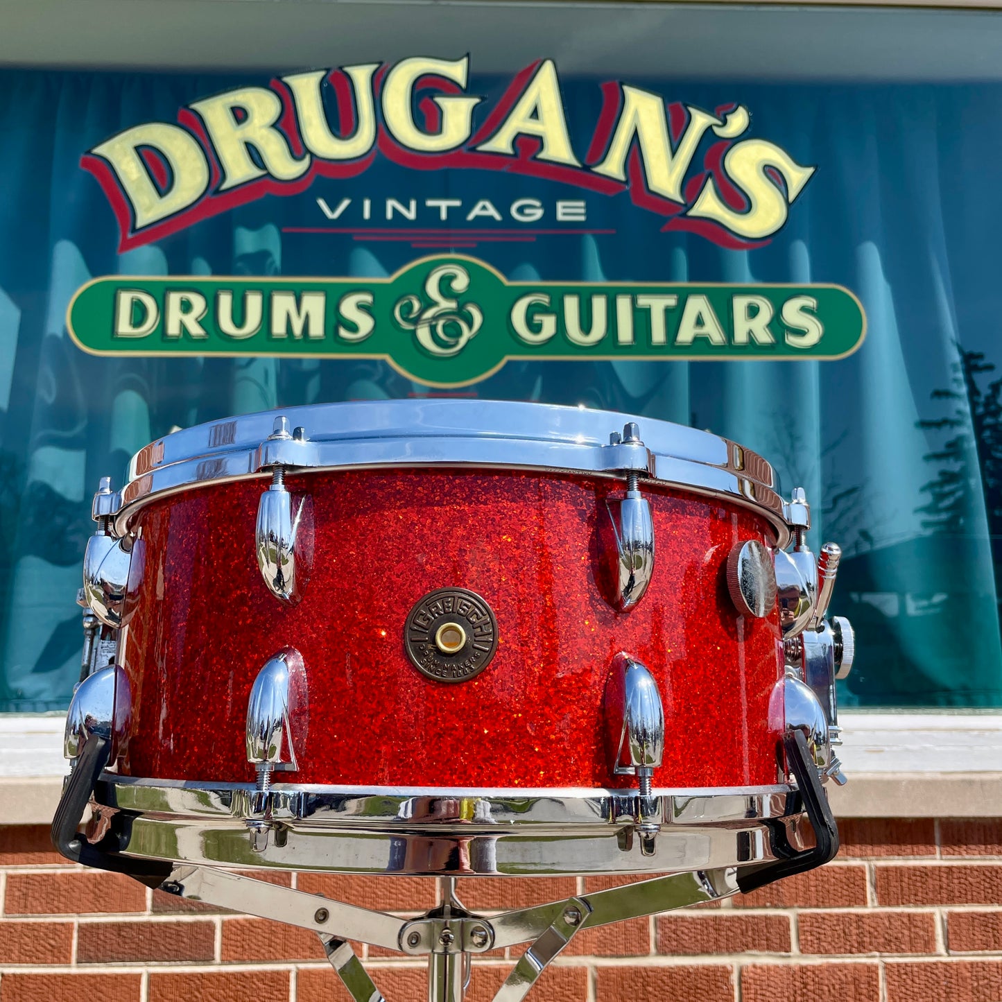 1960s Gretsch 6.5x14 Floor Show Model 4153 Snare Drum Tangerine Sparkle Rewrap