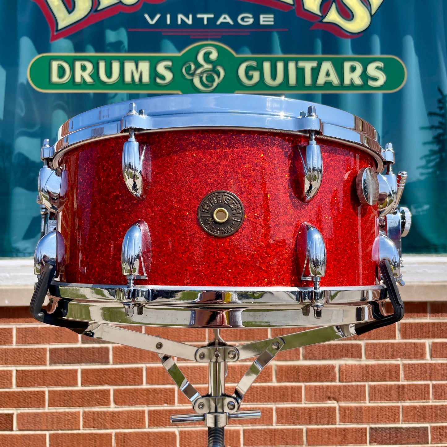 1960s Gretsch 6.5x14 Floor Show Model 4153 Snare Drum Tangerine Sparkle Rewrap