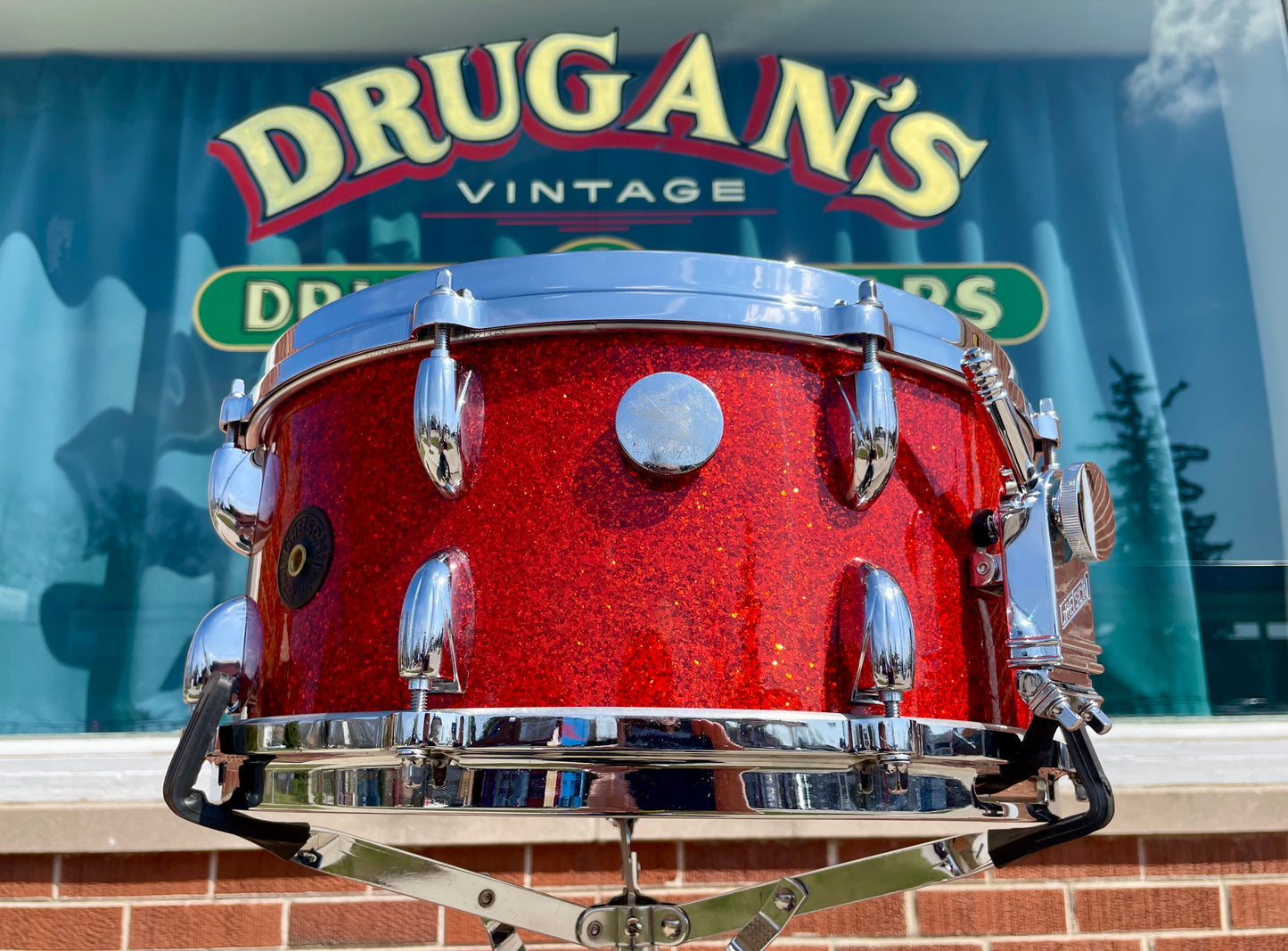 1960s Gretsch 6.5x14 Floor Show Model 4153 Snare Drum Tangerine Sparkle Rewrap