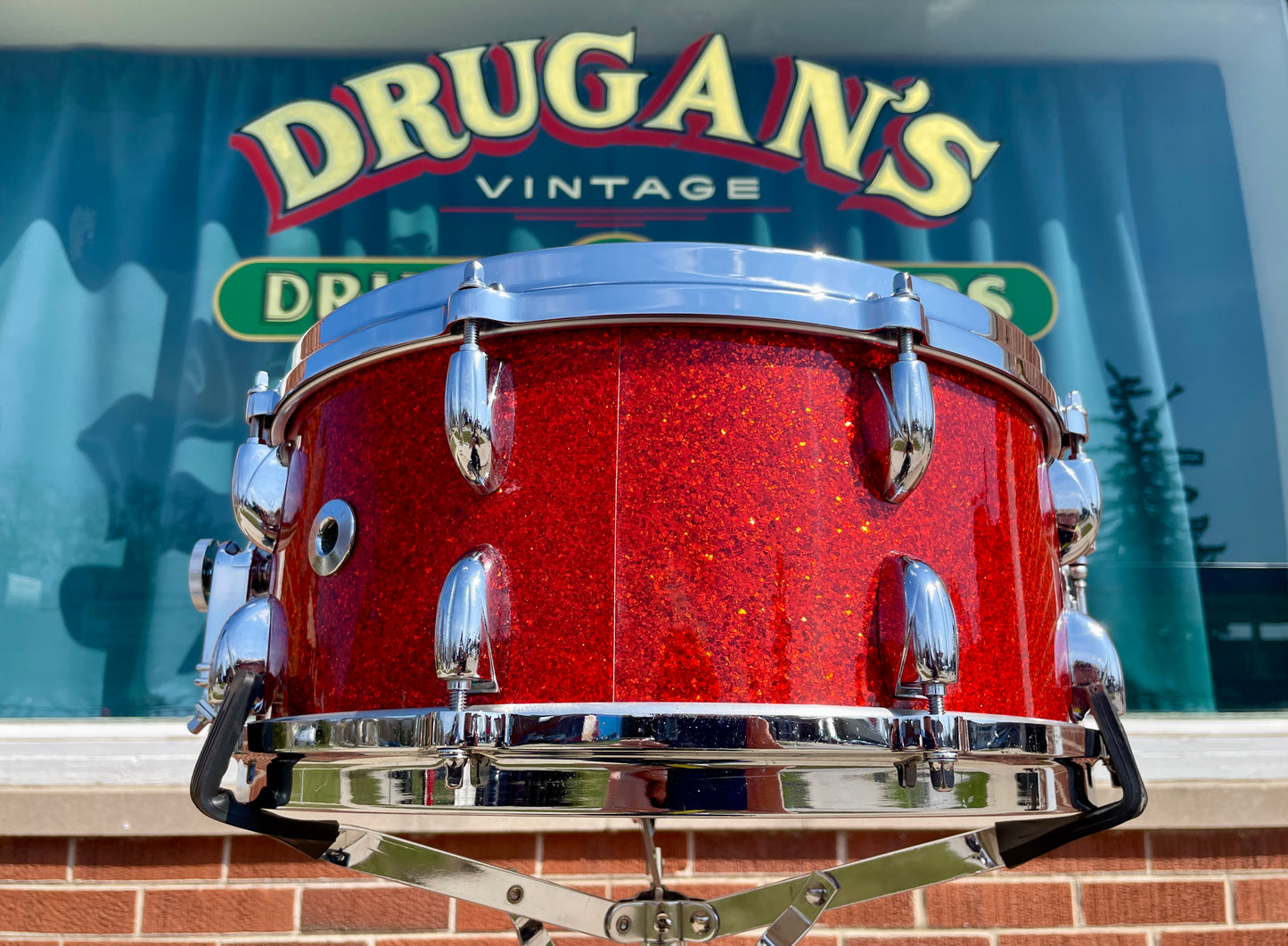 1960s Gretsch 6.5x14 Floor Show Model 4153 Snare Drum Tangerine Sparkle Rewrap