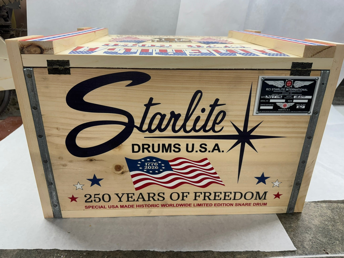 RCI Starlite 250th Anniversary box lid branding