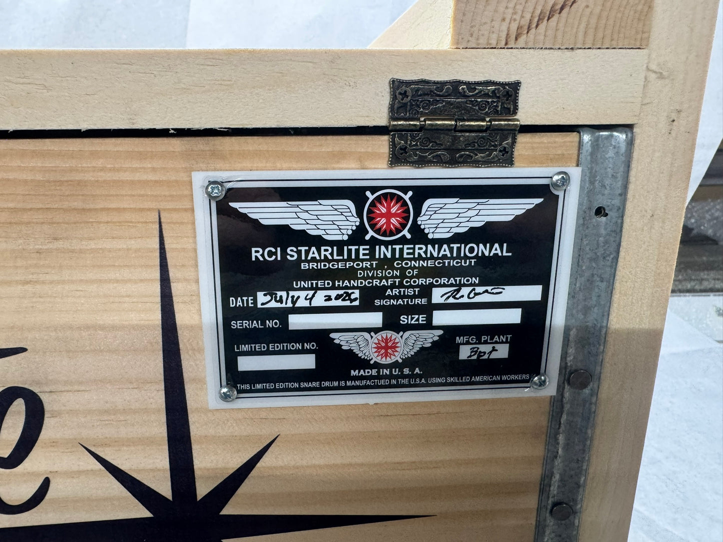 RCI Starlite 250th Anniversary certificate and serial number plate