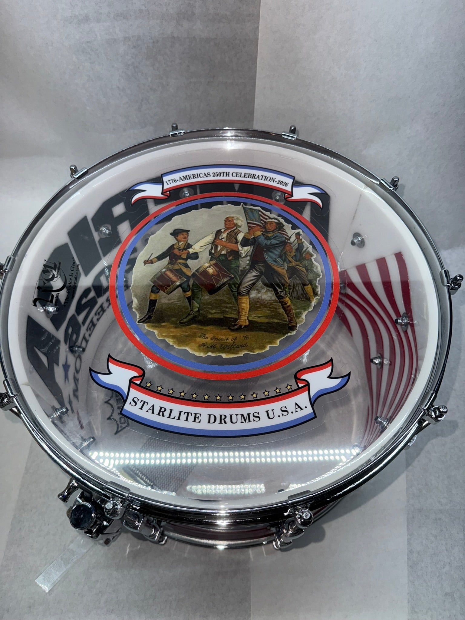 RCI Starlite 250th Anniversary snare drum - Spirit of 76 drumhead medallion