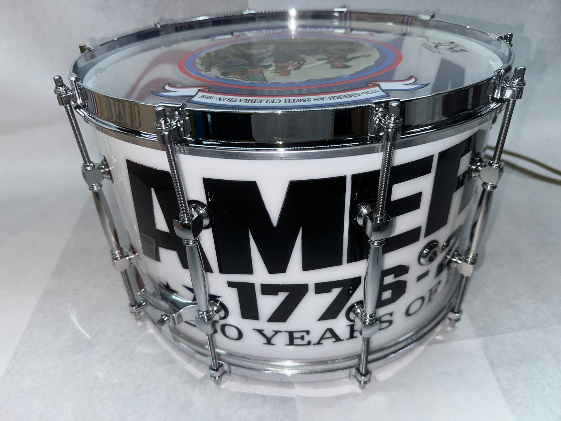 RCI Starlite 250th Anniversary snare drum - shell wrap detail