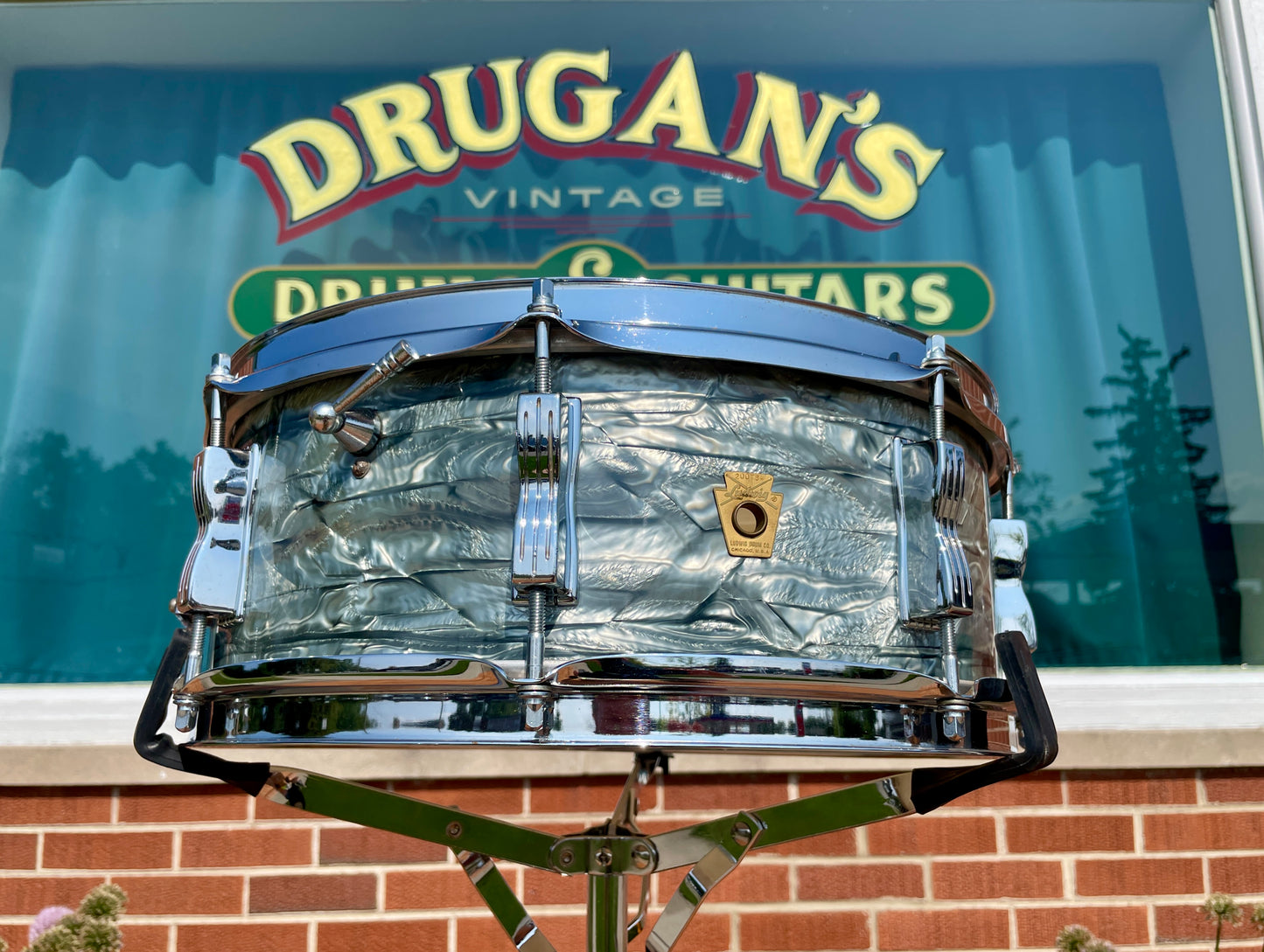 1966 Ludwig Jazz Festival 5x14 No. 908P Snare Drum Sky Blue Pearl