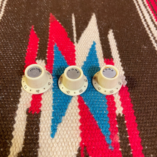 1960s Teisco / Kawai White Guitar Knob Set Volume / Tone / Tone Knobs