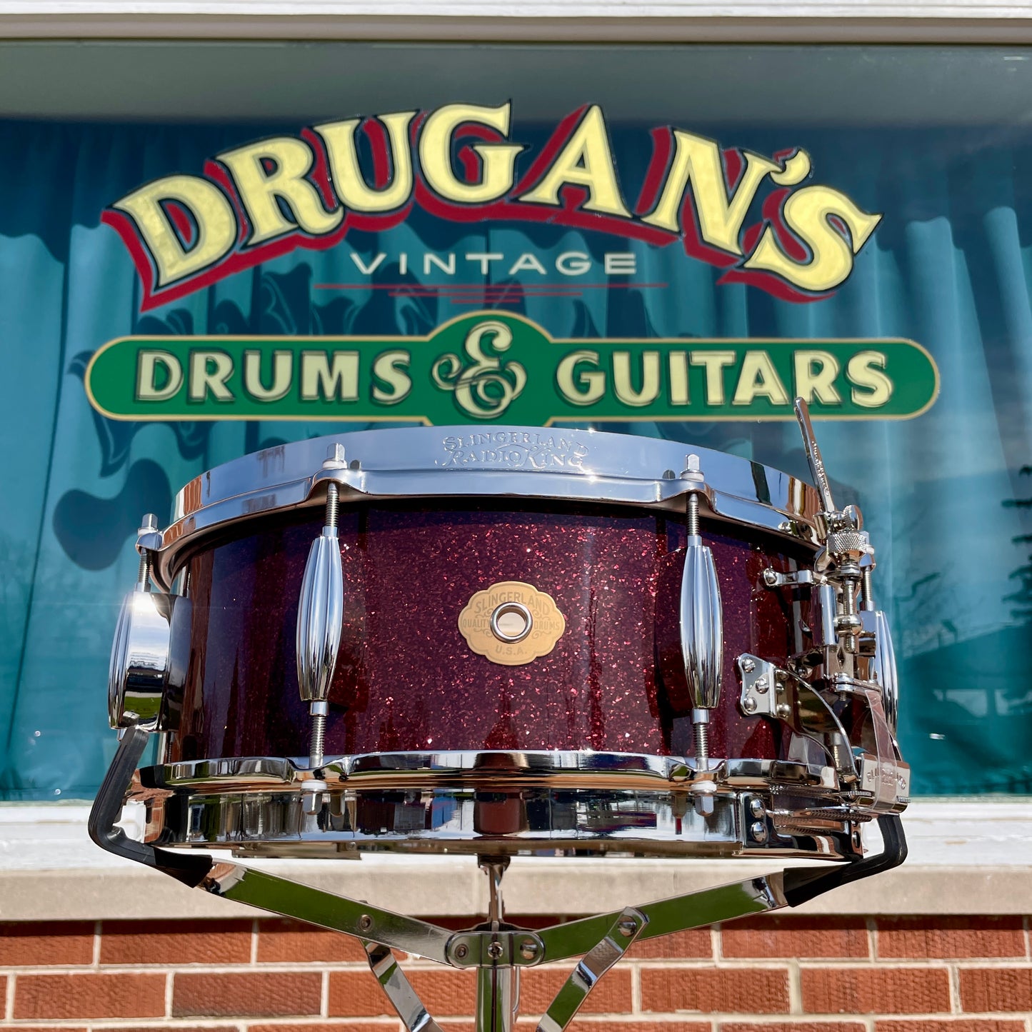 Slingerland Radio King 5.5x14 Solid Maple Snare Drum Maroon Glass Burgundy Sparkle