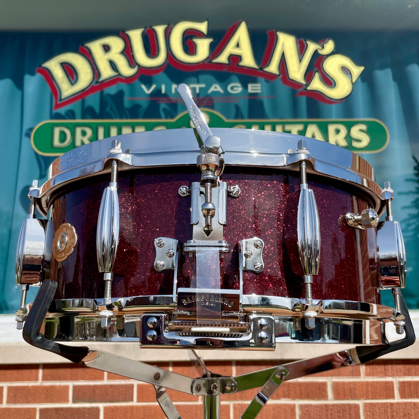 Slingerland Radio King 5.5x14 Solid Maple Snare Drum Maroon Glass Burgundy Sparkle