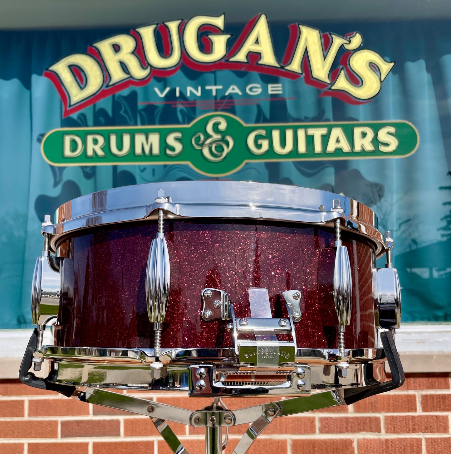 Slingerland Radio King 5.5x14 Solid Maple Snare Drum Maroon Glass Burgundy Sparkle