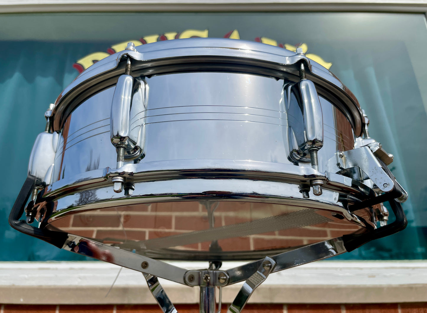 1960s Slingerland No. 130 Gene Krupa 5x14 Sound King Chrome Over Brass Snare Drum w/ Zoomatic Strainer
