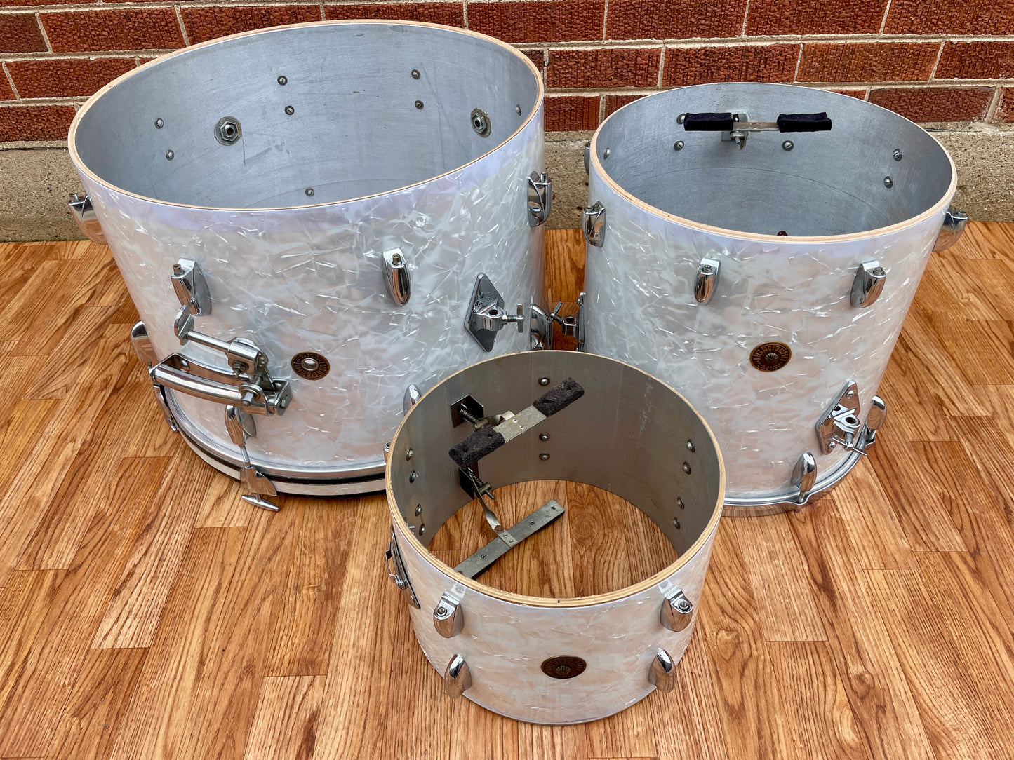 1960s Gretsch Progressive Jazz Drum Set White Marine Pearl 20/12/14 w/ 4x14 Snare