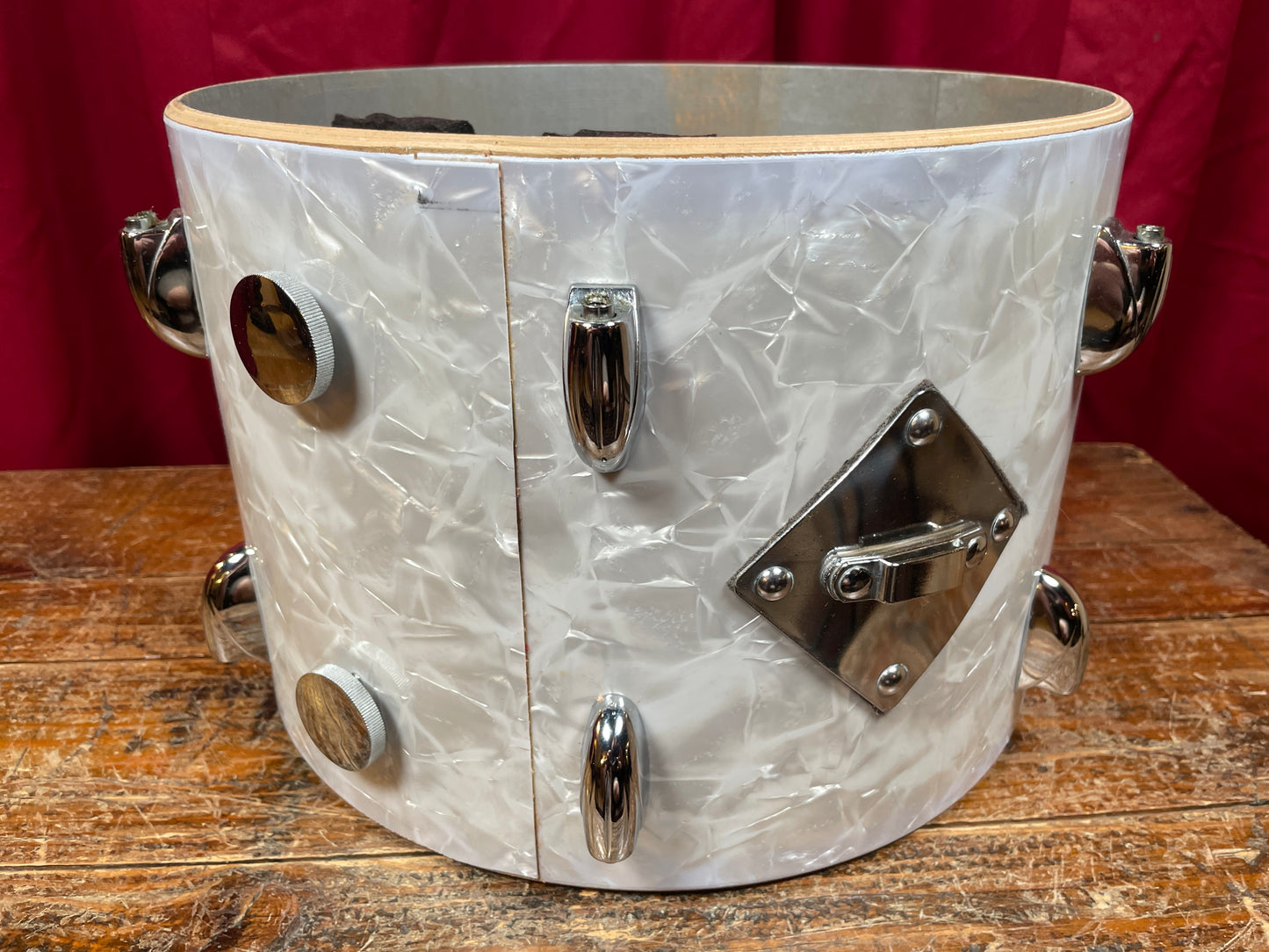 1960s Gretsch 9x13 Tom Single Drum Round Badge 6-Ply White Marine Pearl