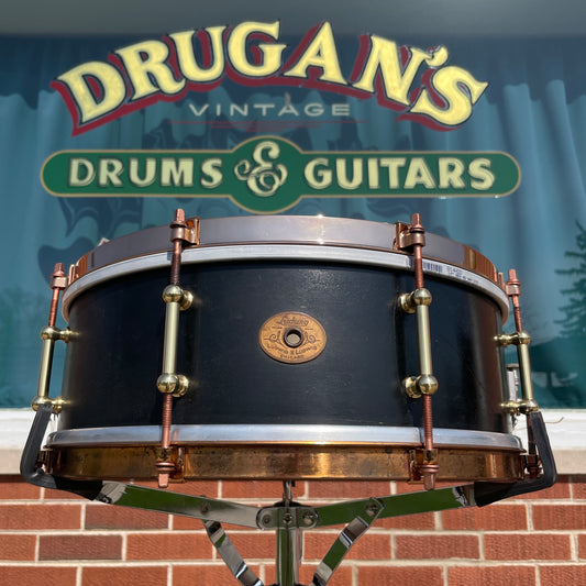 1920s Ludwig 5x14 All-Round Model No. 22 Standard Solid Shell Snare Drum Black