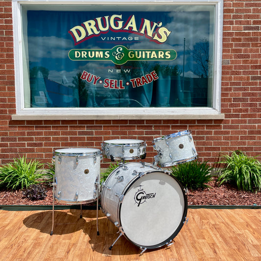 1960s Gretsch Progressive Jazz Drum Set White Marine Pearl 20/12/14 w/ 4x14 Snare