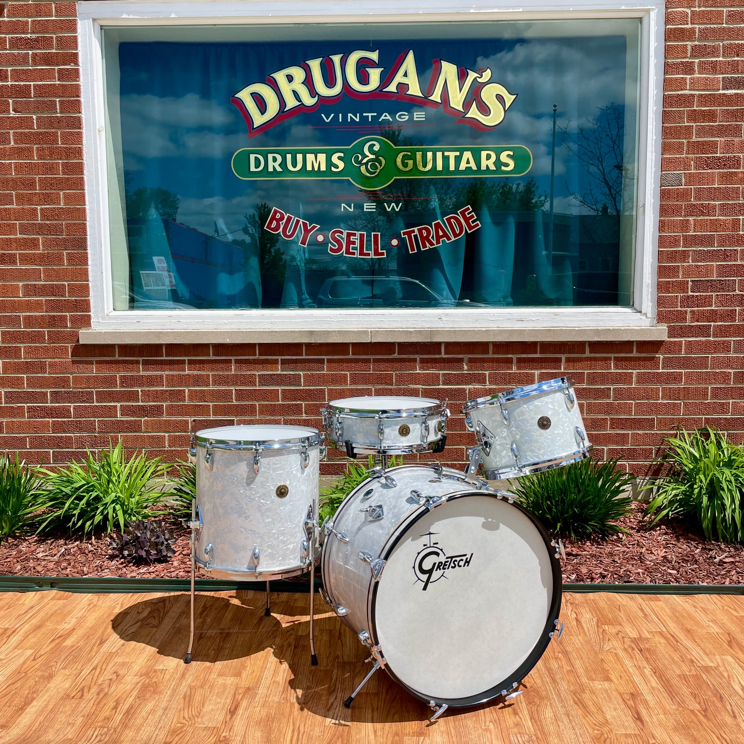 1960s Gretsch Progressive Jazz Drum Set White Marine Pearl 20/12/14 w/ 4x14 Snare
