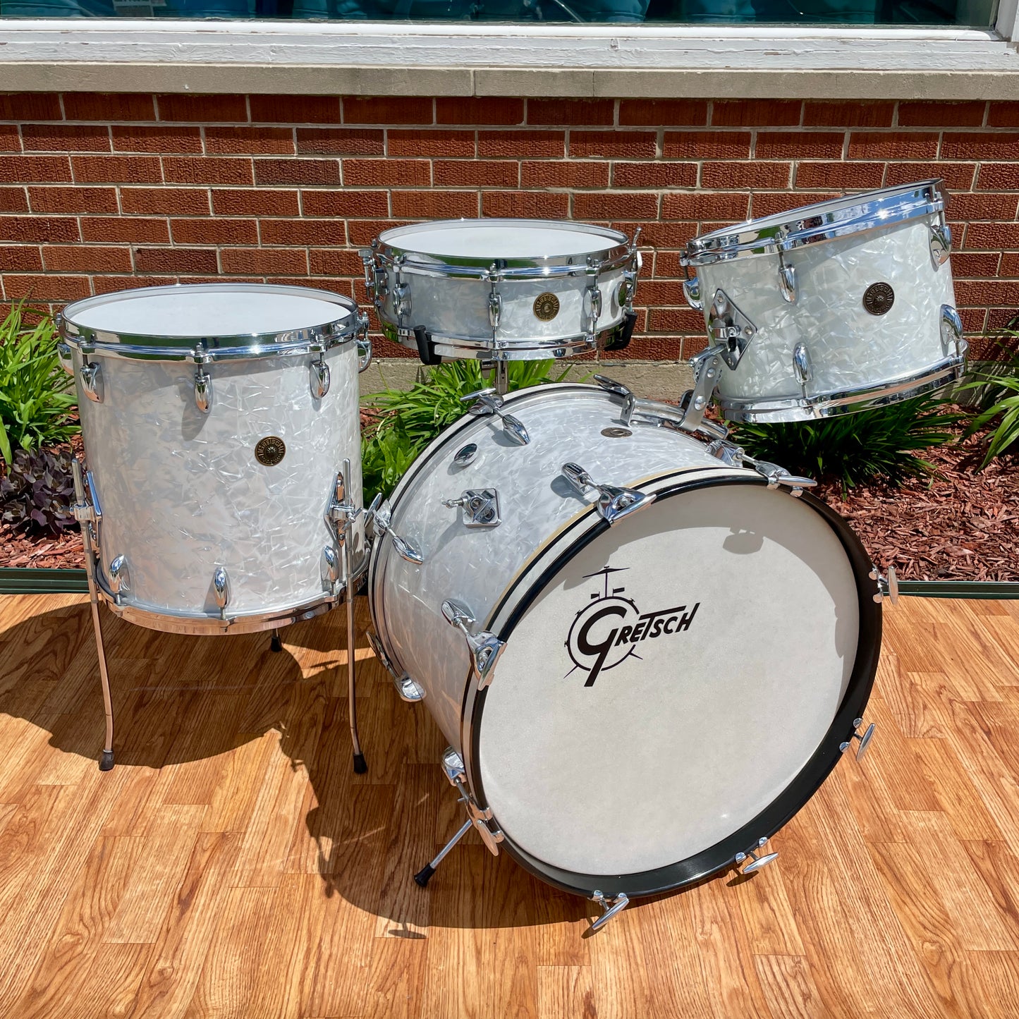 1960s Gretsch Progressive Jazz Drum Set White Marine Pearl 20/12/14 w/ 4x14 Snare