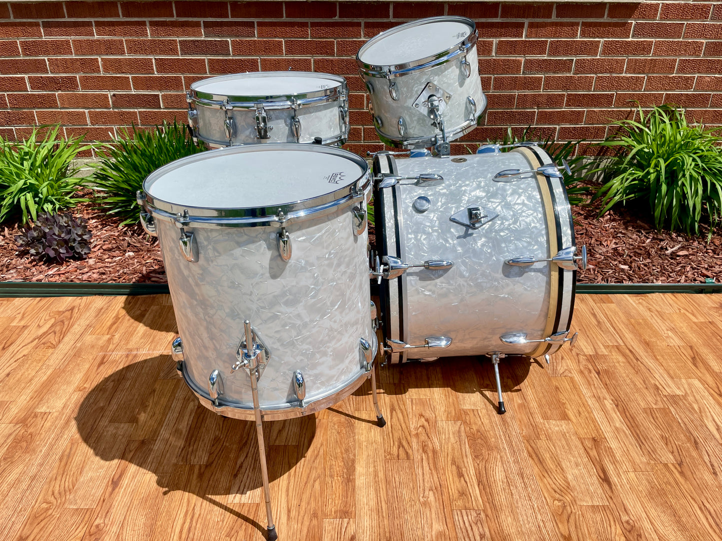 1960s Gretsch Progressive Jazz Drum Set White Marine Pearl 20/12/14 w/ 4x14 Snare