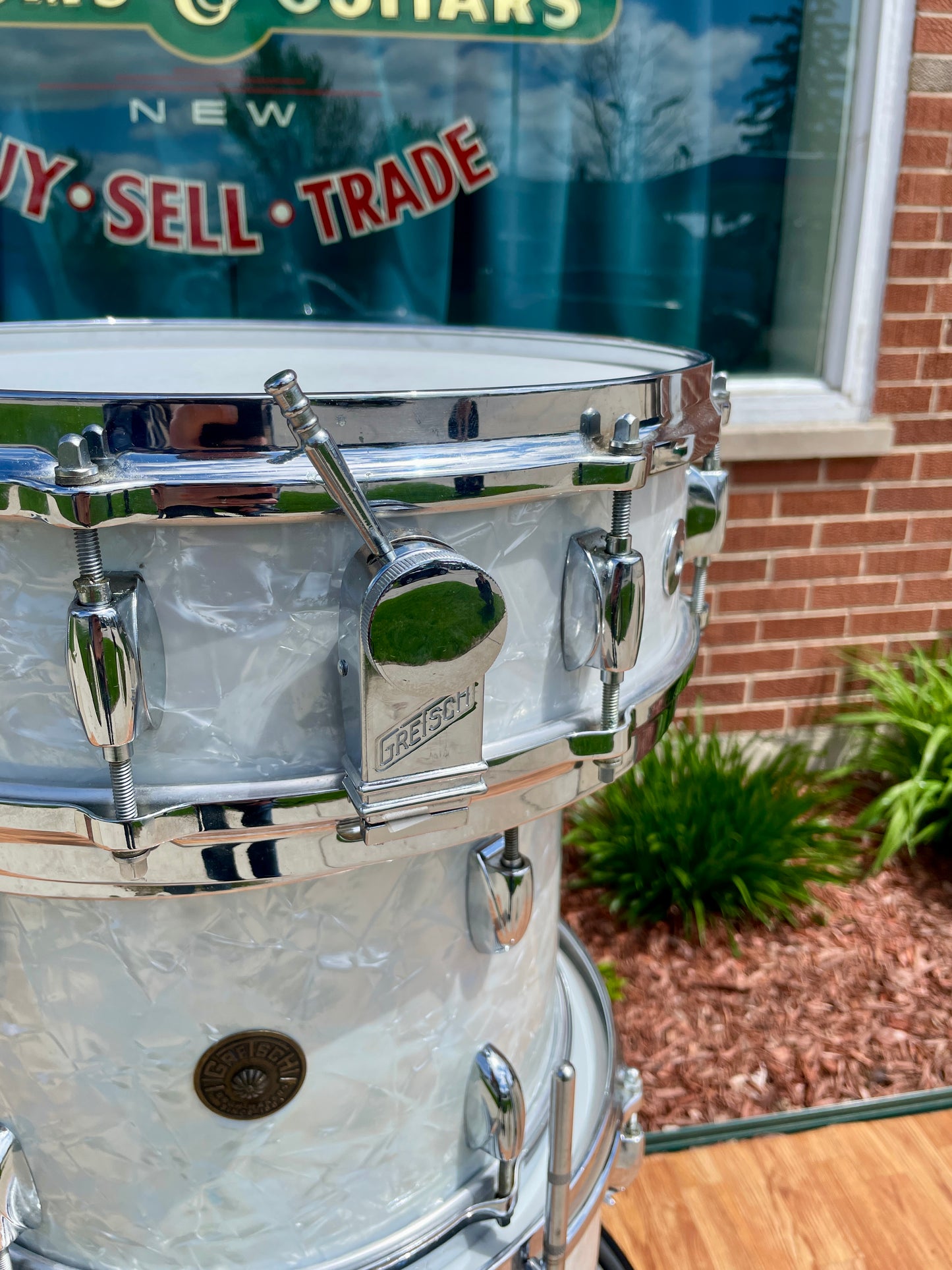 1960s Gretsch Progressive Jazz Drum Set White Marine Pearl 20/12/14 w/ 4x14 Snare