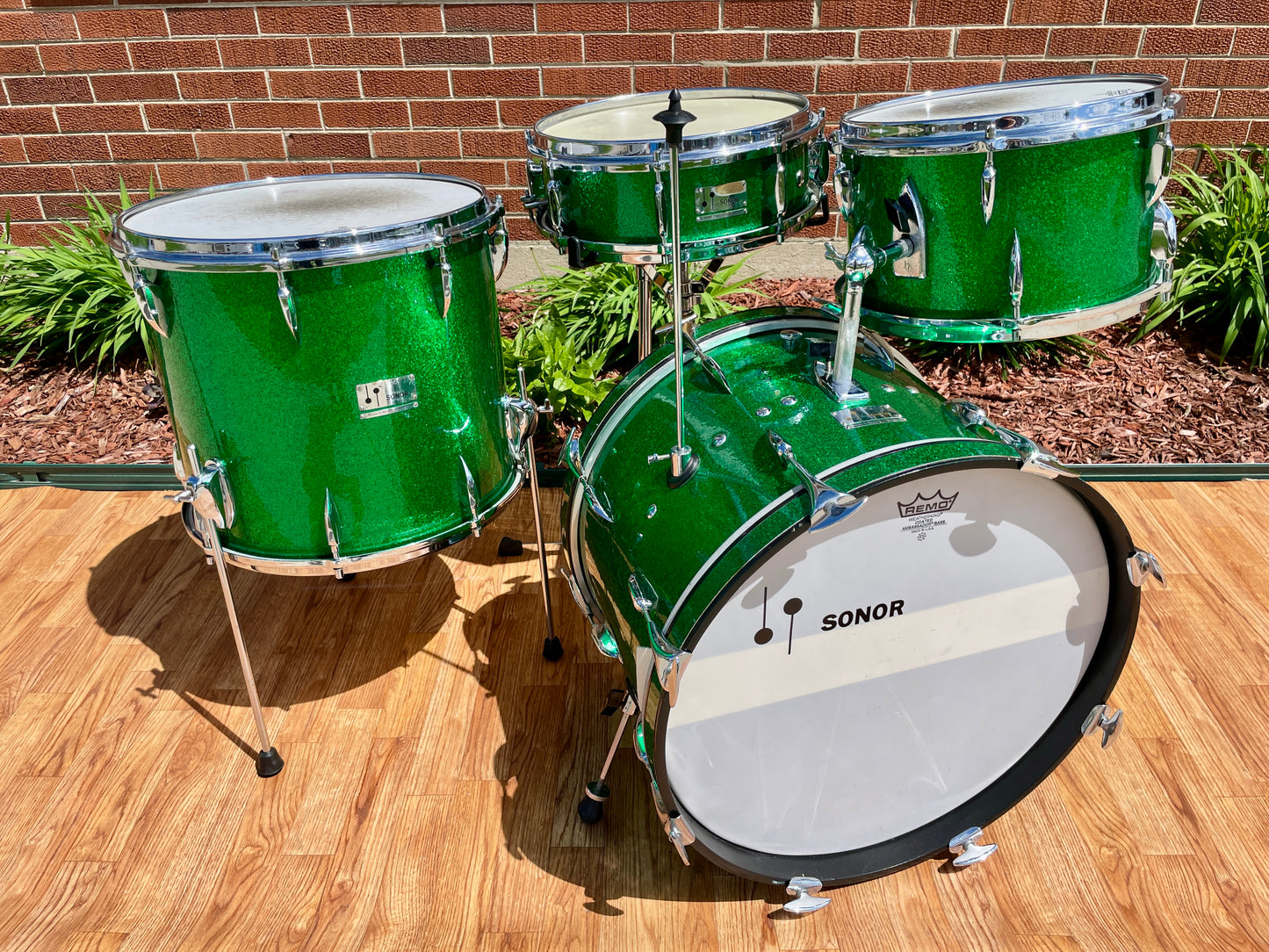 1960s Sonor Teardrop Drum Set Green Sparkle Rewrap 20/12/13/16 w/ 5x14 Snare