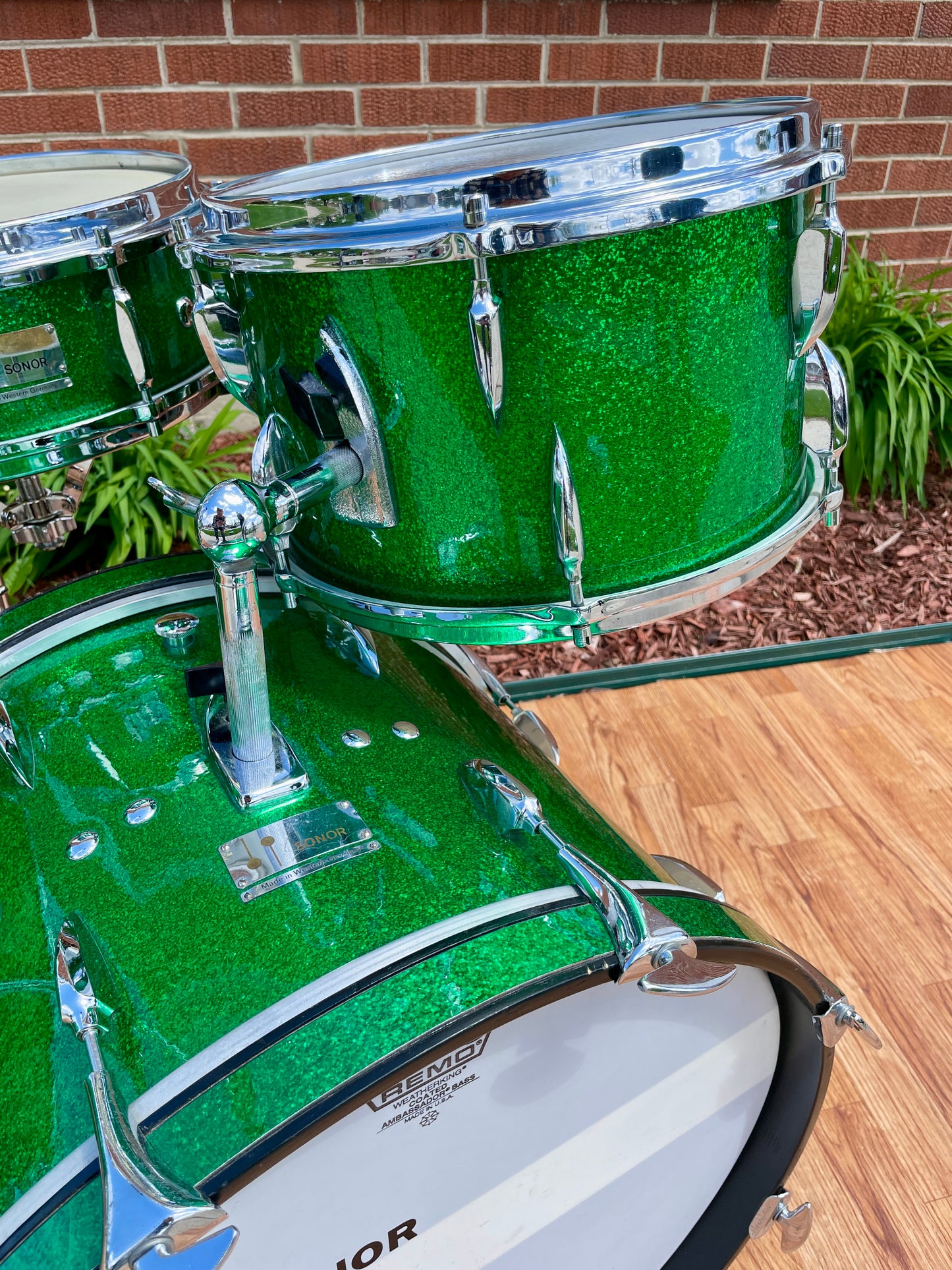 1960s Sonor Teardrop Drum Set Green Sparkle Rewrap 20/12/13/16 w/ 5x14 Snare