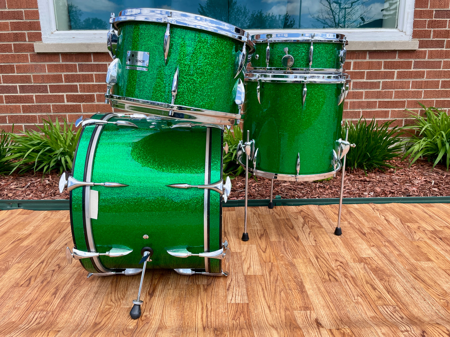 1960s Sonor Teardrop Drum Set Green Sparkle Rewrap 20/12/13/16 w/ 5x14 Snare
