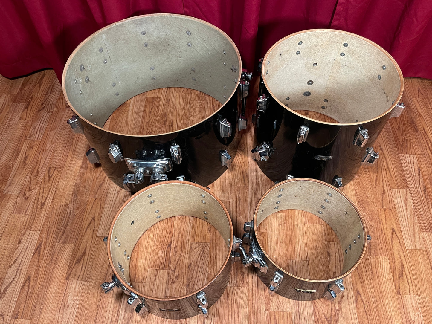 1970s Pearl Wood Fiberglass Drum Set 22/12/13/16 Jet Black *Video Demo*