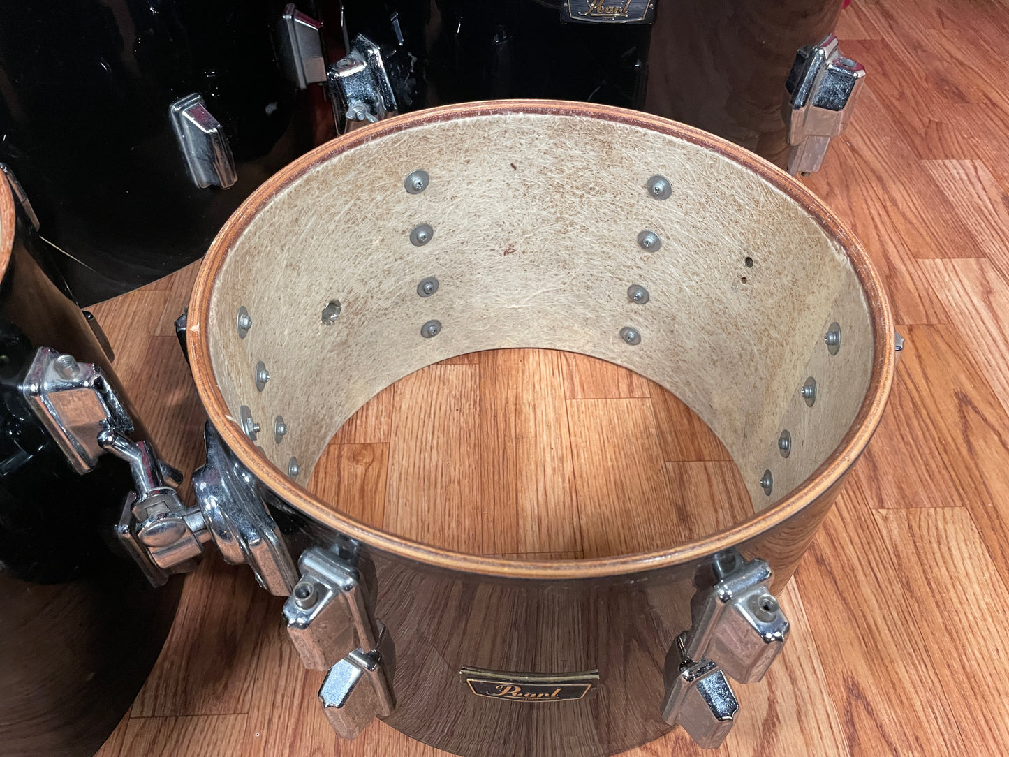 1970s Pearl Wood Fiberglass Drum Set 22/12/13/16 Jet Black *Video Demo*