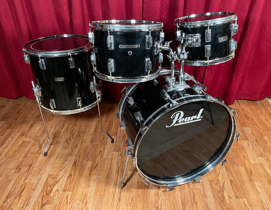 1970s Pearl Wood Fiberglass Drum Set 22/12/13/16 Jet Black *Video Demo*