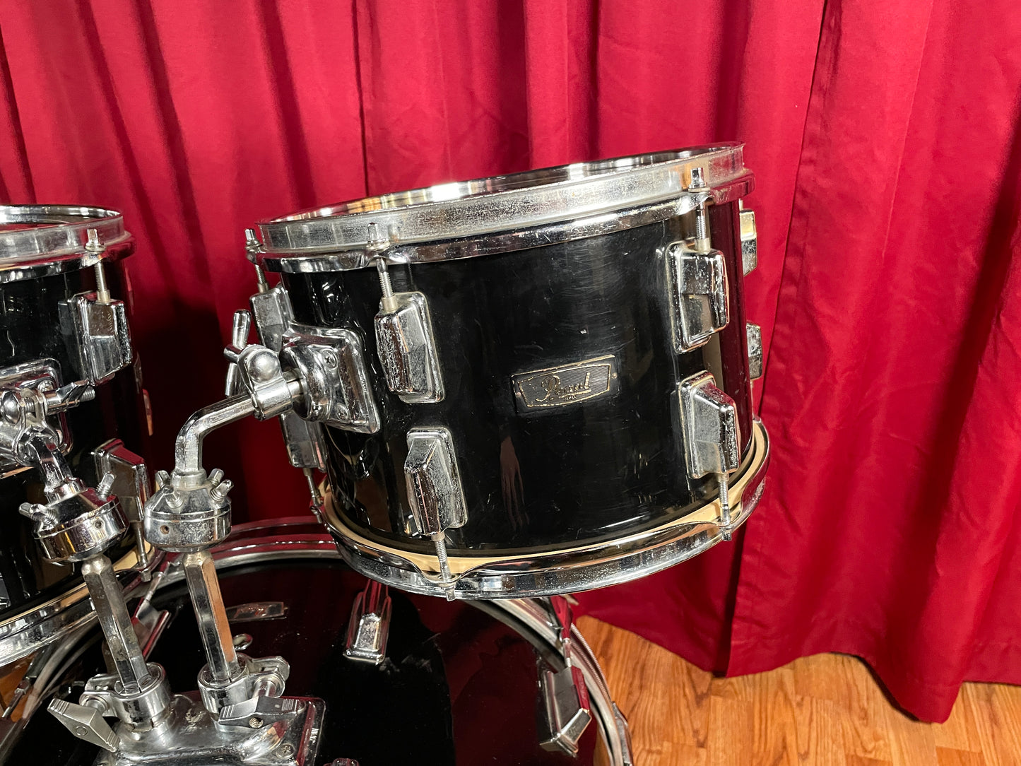 1970s Pearl Wood Fiberglass Drum Set 22/12/13/16 Jet Black *Video Demo*