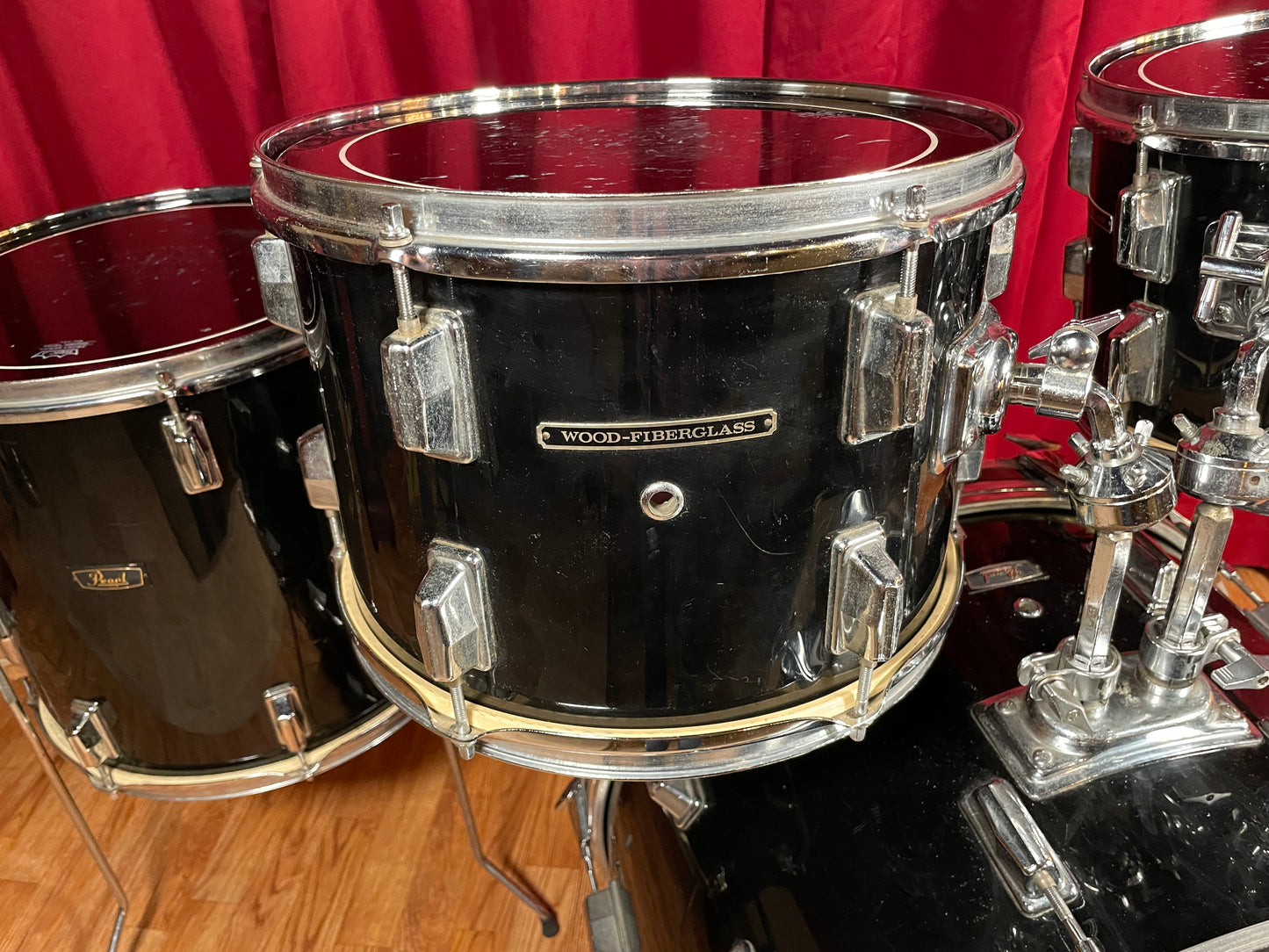 1970s Pearl Wood Fiberglass Drum Set 22/12/13/16 Jet Black *Video Demo*