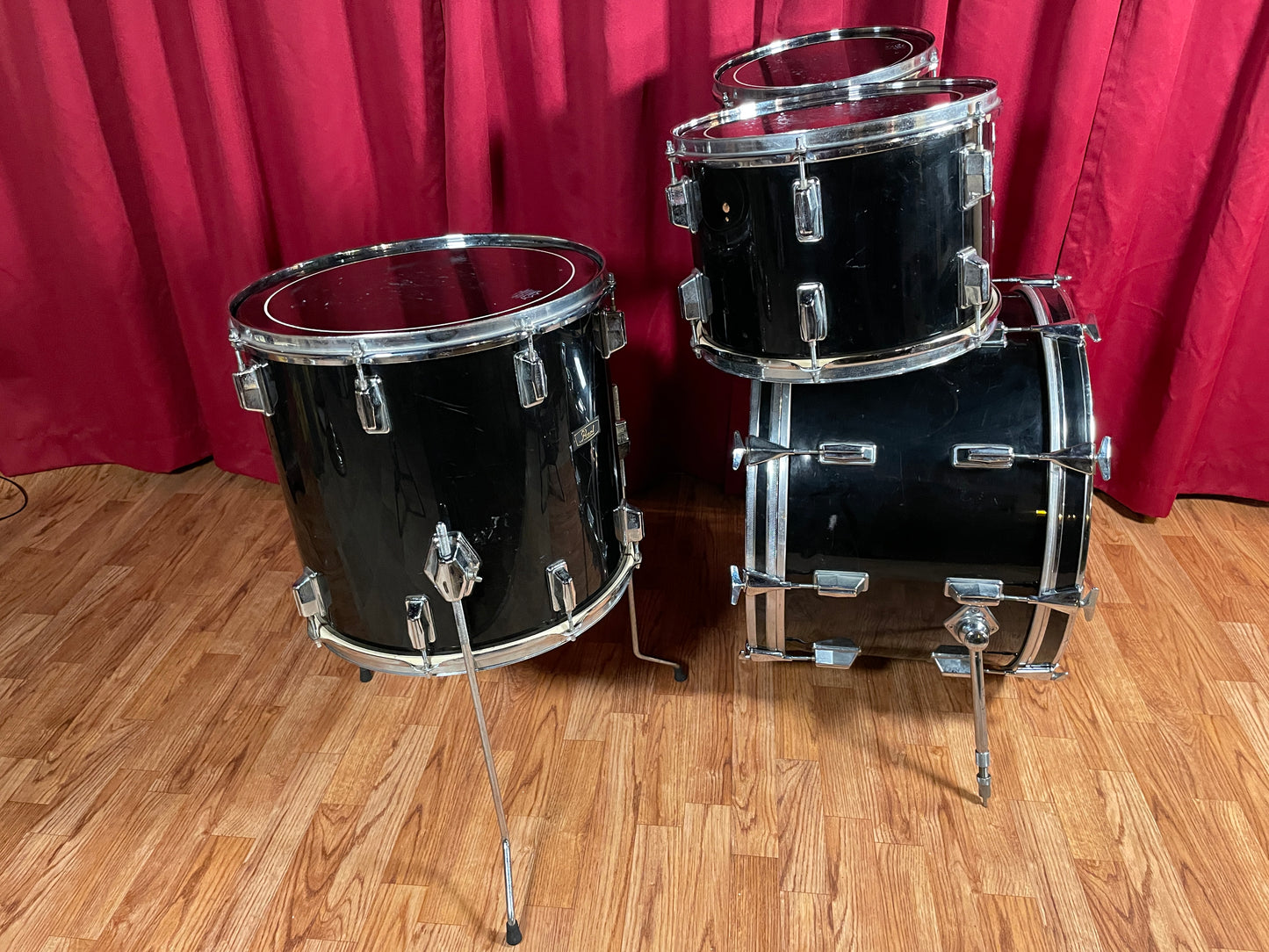 1970s Pearl Wood Fiberglass Drum Set 22/12/13/16 Jet Black *Video Demo*