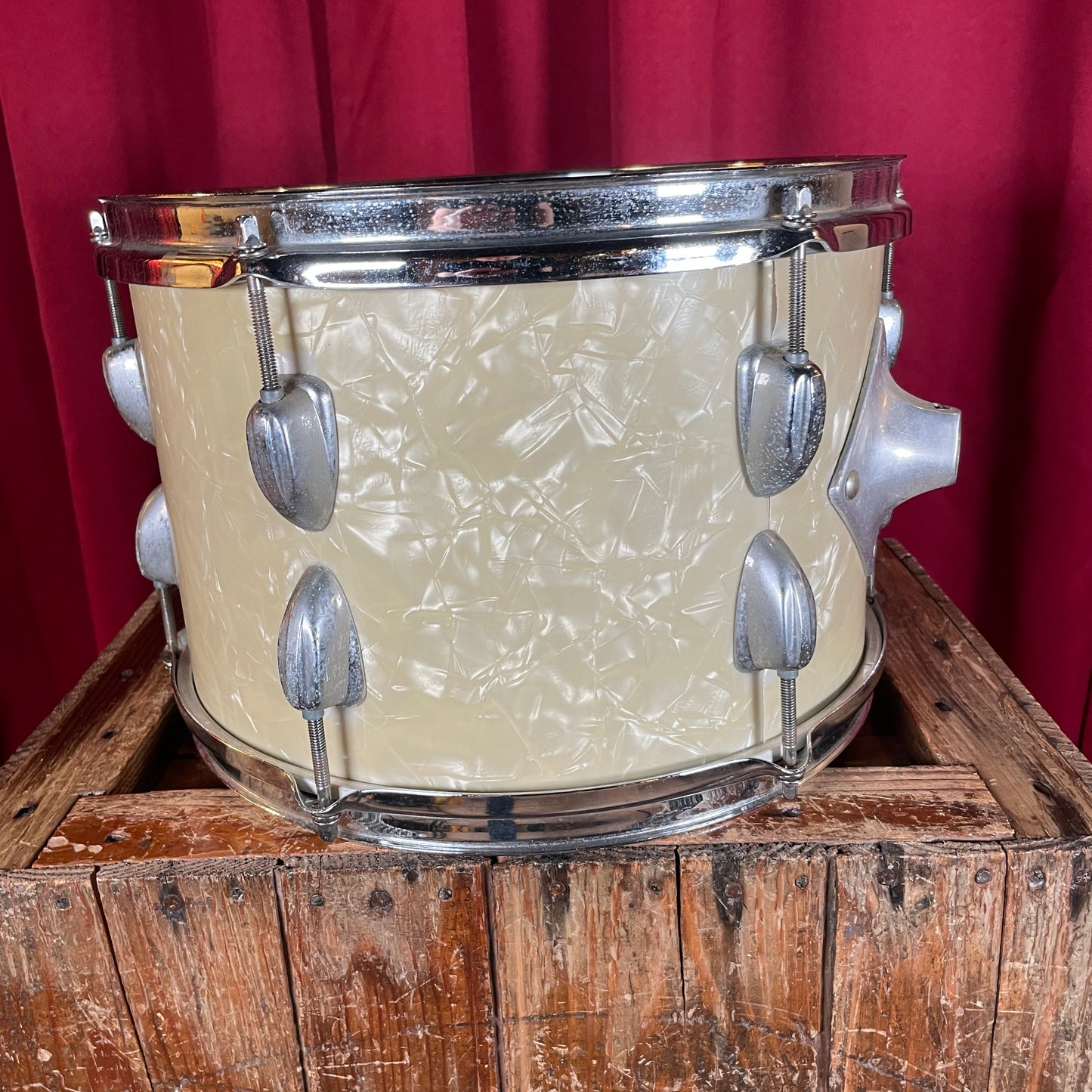 1960s Slingerland 8x12 Tom Drum Single White Marine Pearl