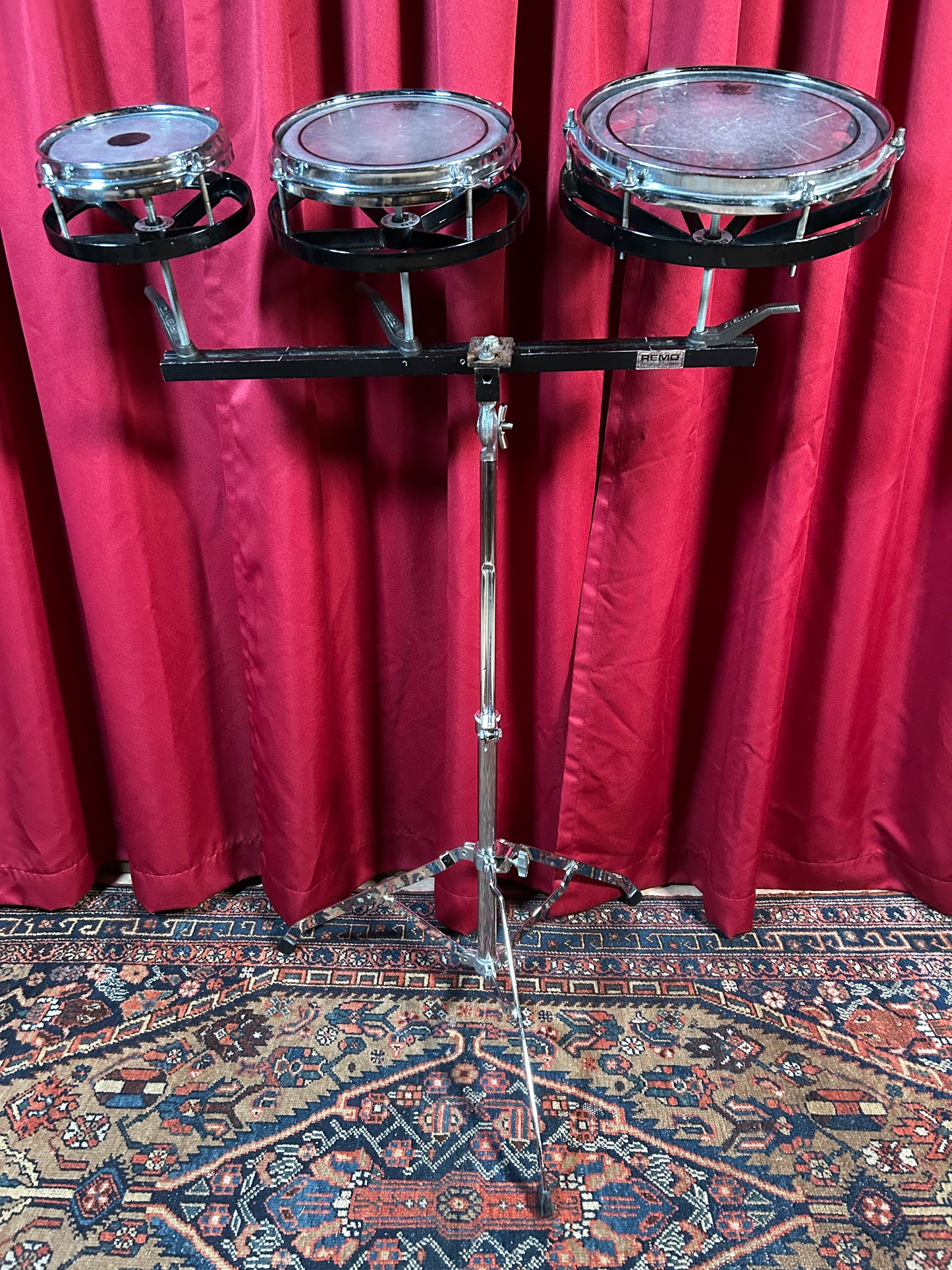 Remo RotoTom 3pc Set 6/8/10 Black w/ Stand Roto Tom Drum