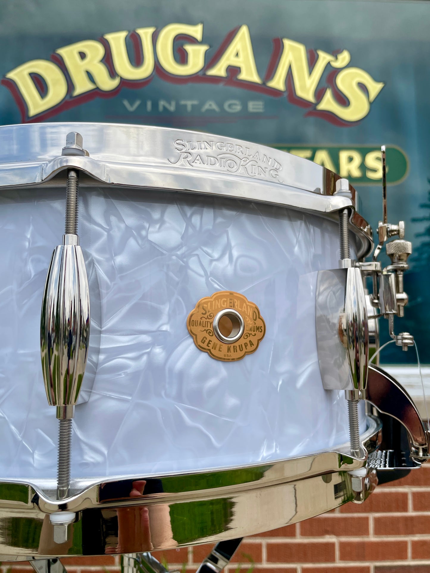 Slingerland Gene Krupa Limited Edition Radio King 6.5x14 Solid Maple Snare Drum White Marine Pearl