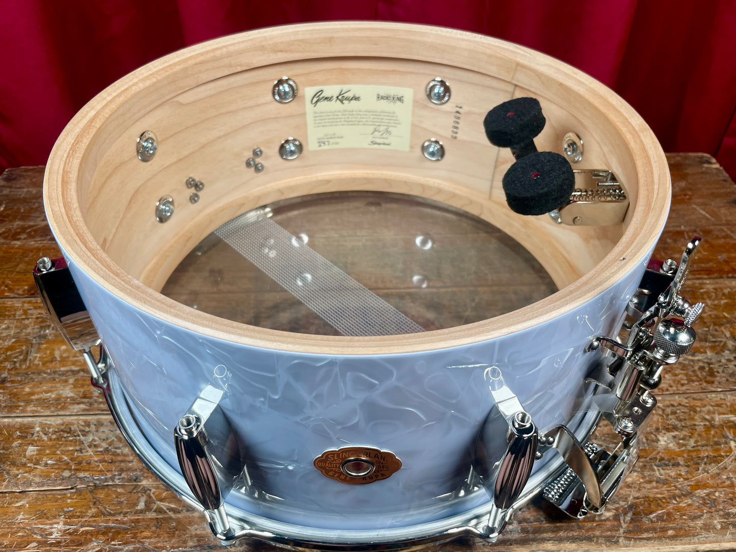 Slingerland Gene Krupa Limited Edition Radio King 6.5x14 Solid Maple Snare Drum White Marine Pearl
