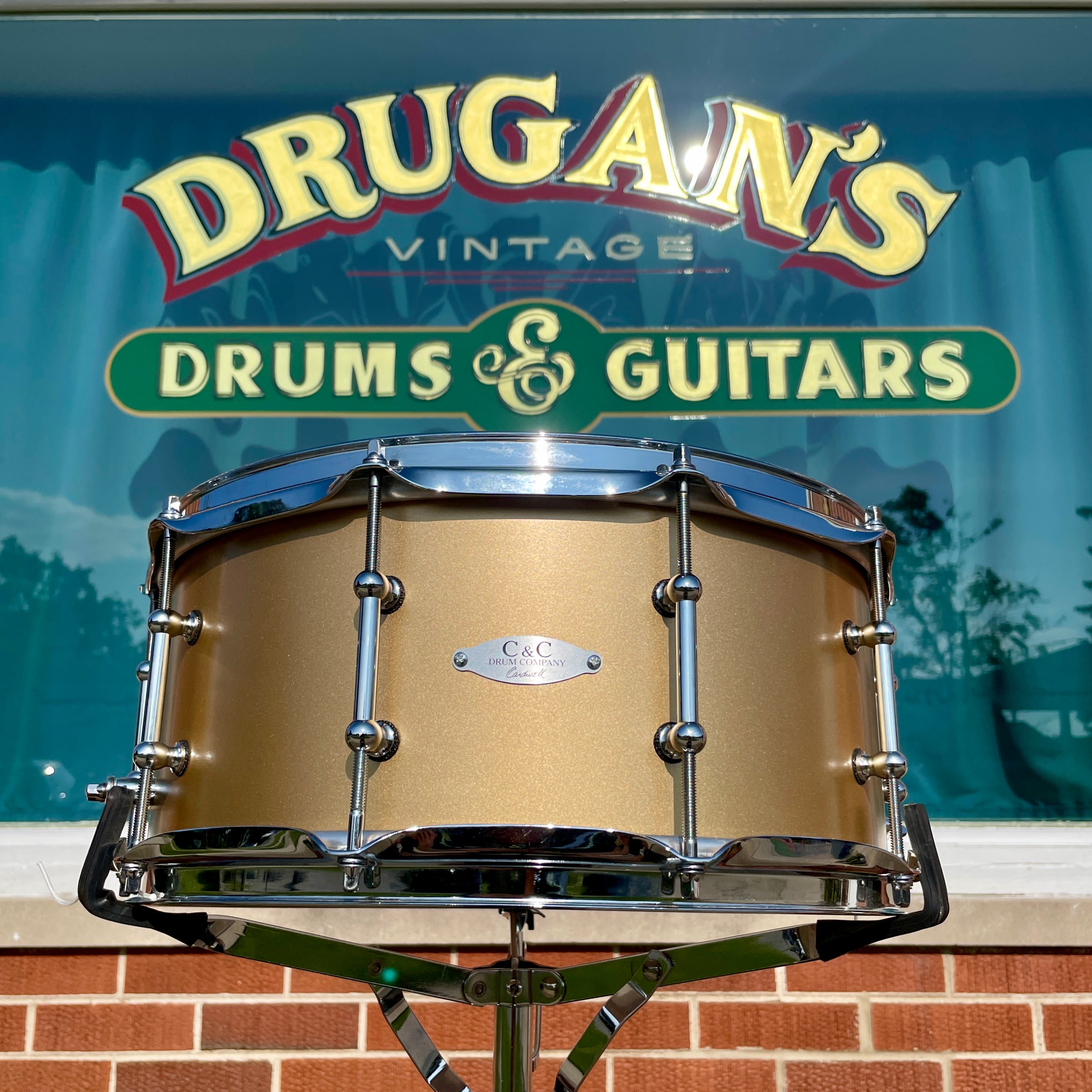 C C Drum Company Custom 6.5x14 12th Vine Snare Drum Matte Solid Gold